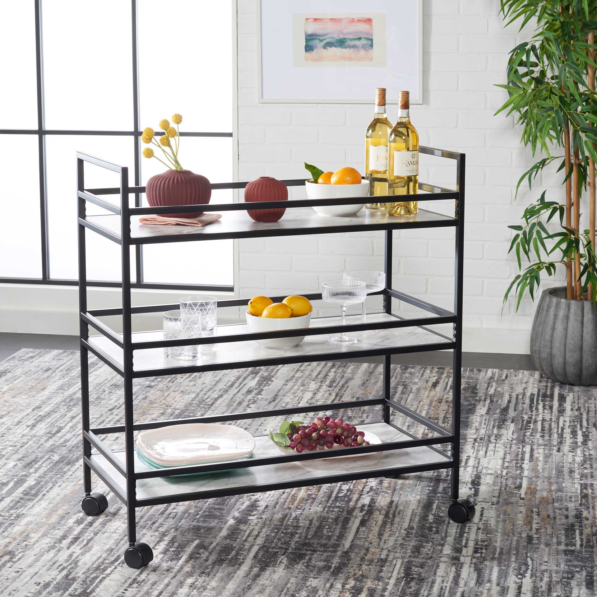 Idris 3 Tier Bar Cart Matte Black/Marble - Image 5