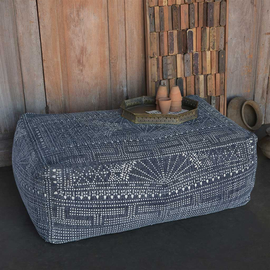 Indigo Batik Rectangle Pouf - Image 2