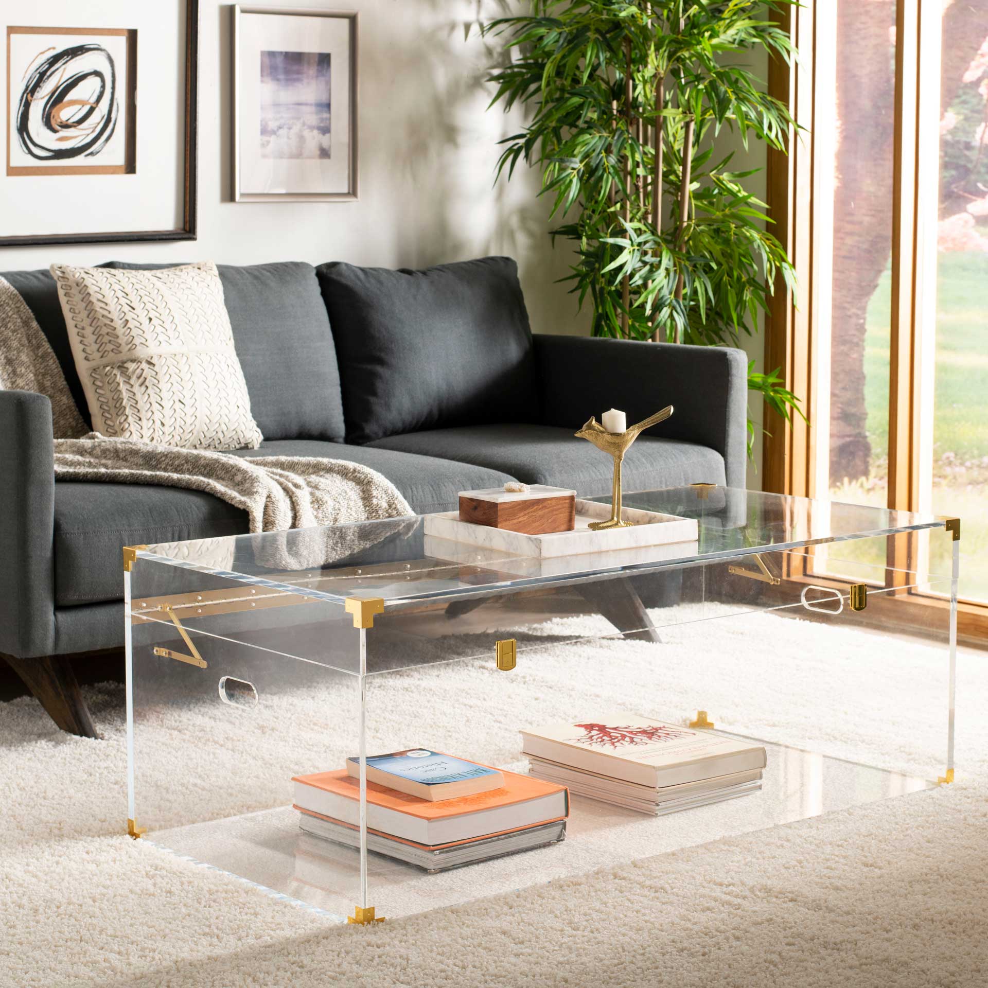 Isabel Acrylic Trunk Coffee Table Clear/Brass - Image 10
