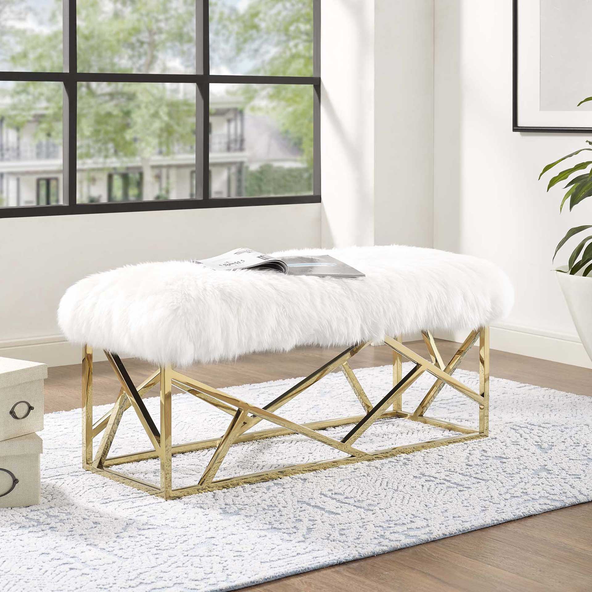 Ismael Sheepskin Bench Gold/White - Image 4