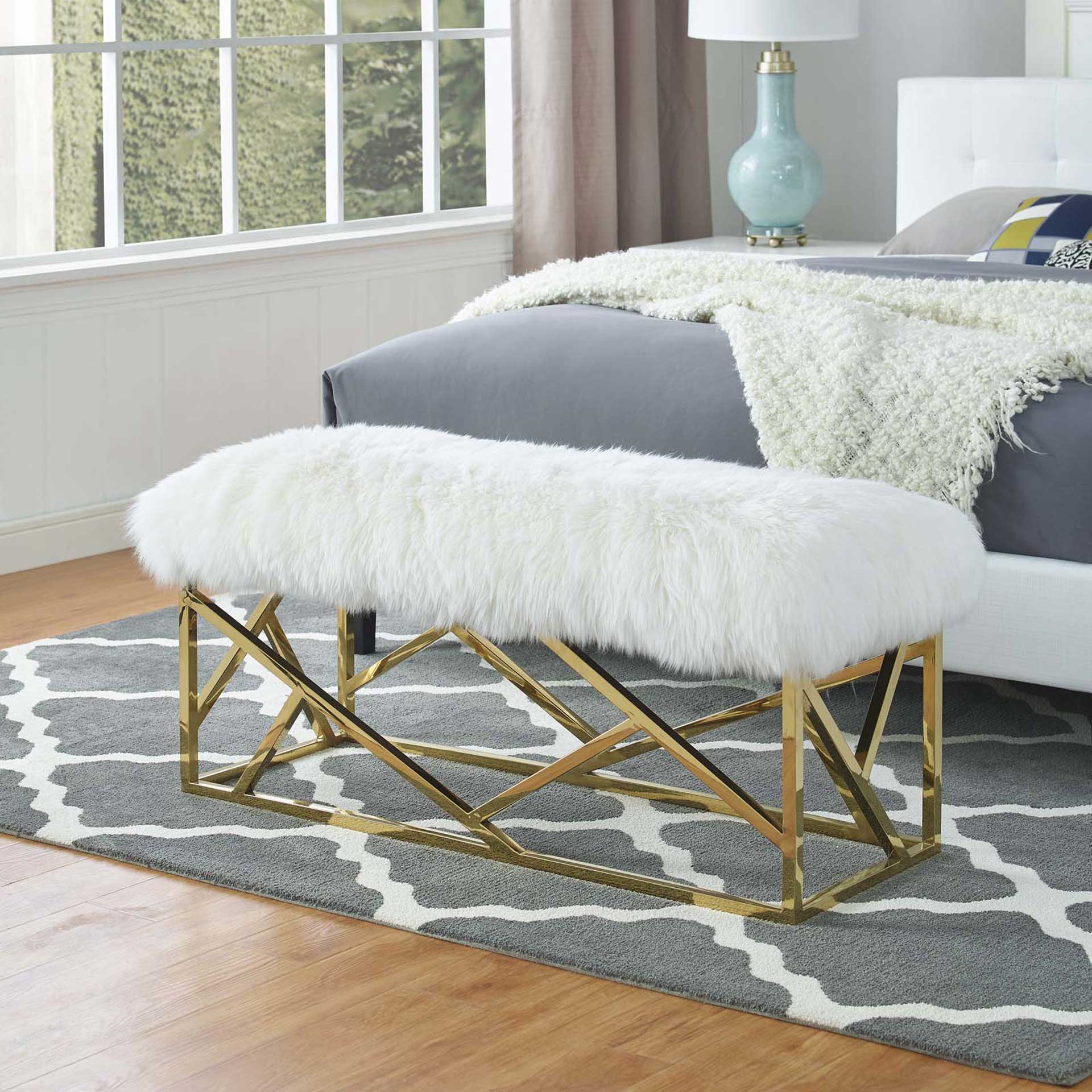 Ismael Sheepskin Bench Gold/White - Image 5