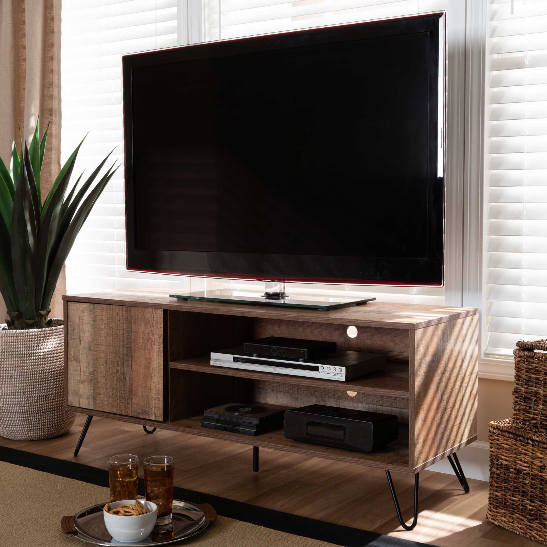 Ivan 1-Door TV Stand Rustic Oak/Black - Image 8