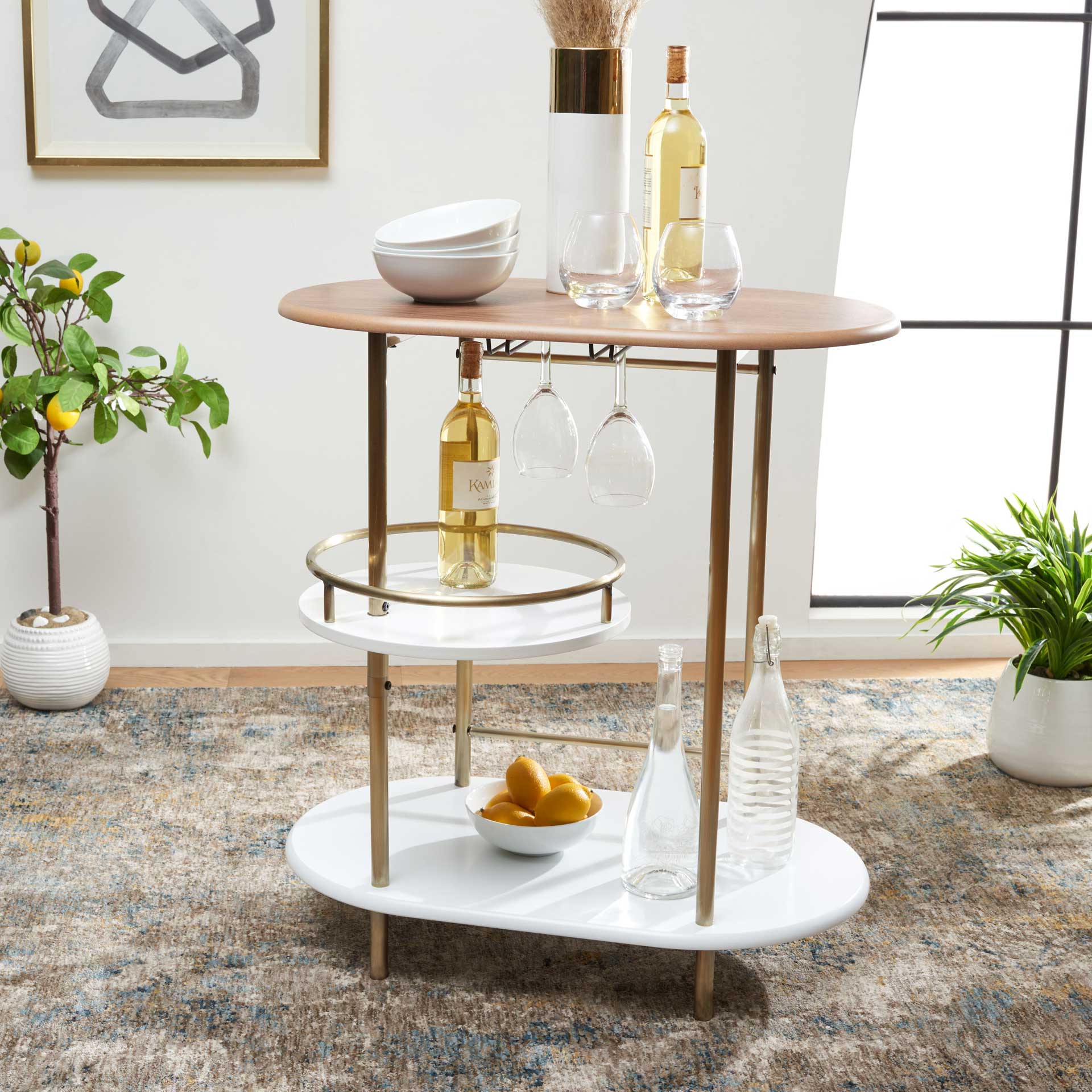Ivan 3 Tier Swivel Bar Table Light Walnut/Gold - Image 4