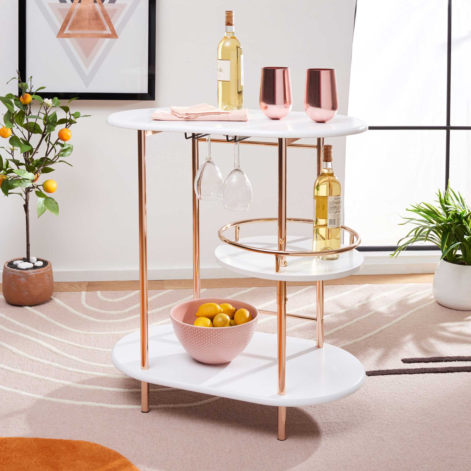 Ivan 3 Tier Swivel Bar Table White/Gold - Image 6