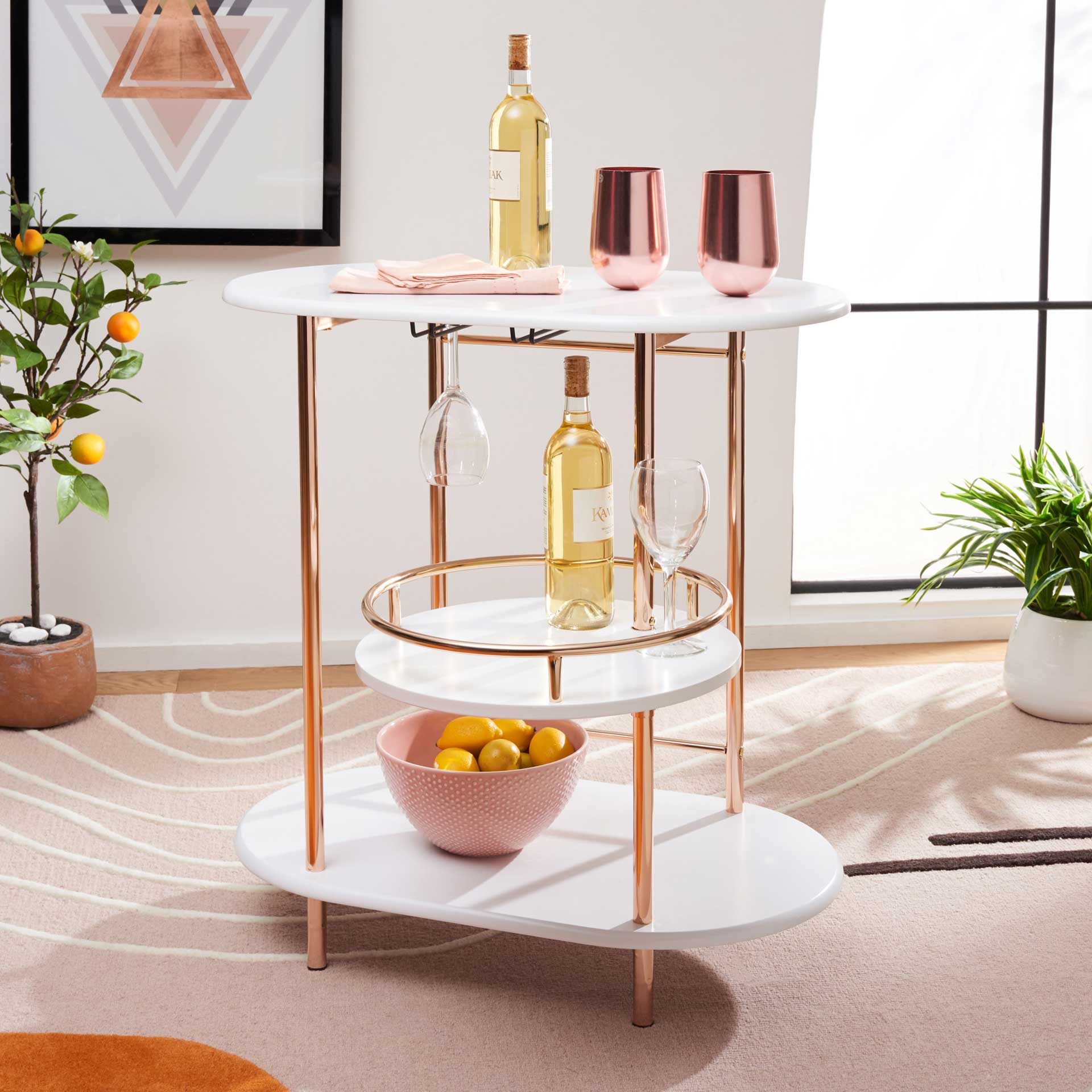 Ivan 3 Tier Swivel Bar Table White/Gold - Image 7