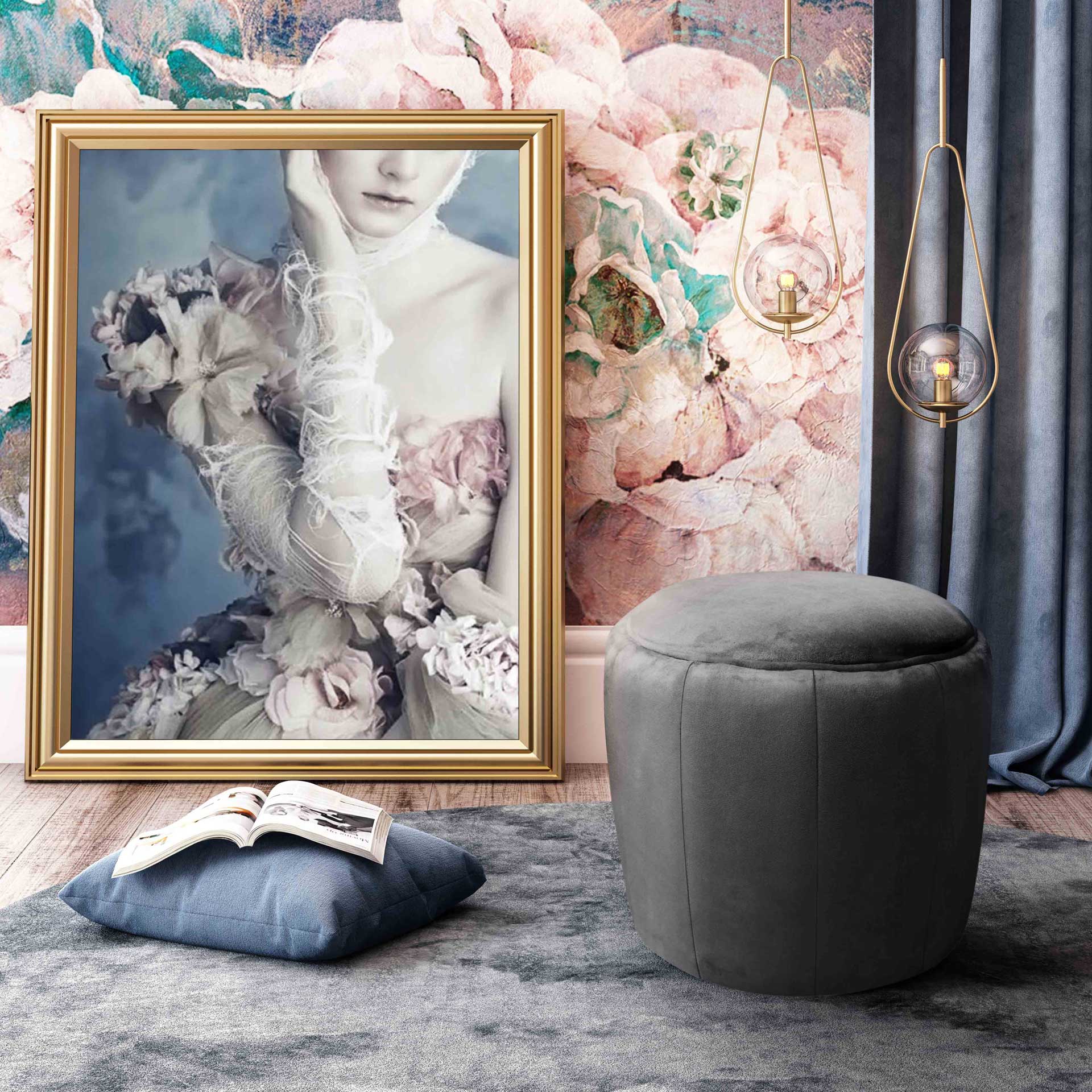 Ivy Velvet Ottoman Gray - Image 4