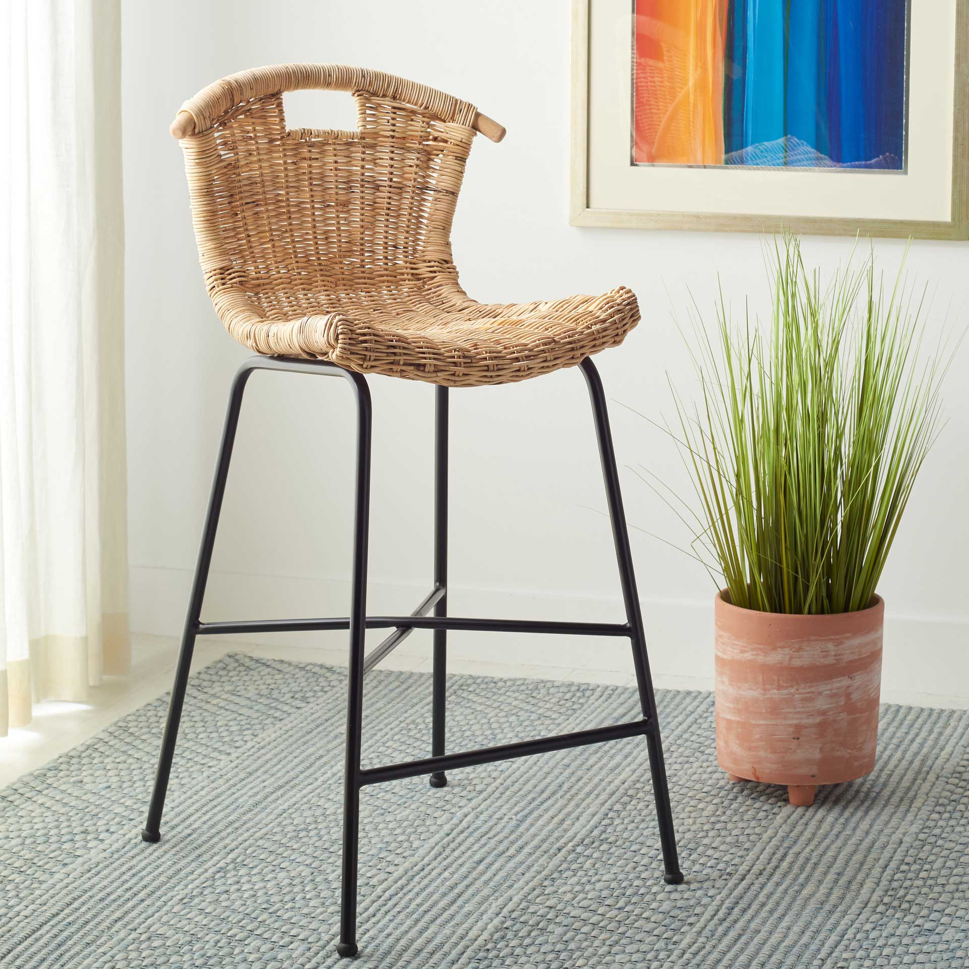 Jacky Rattan Bar Stool Natural/Black - Image 6