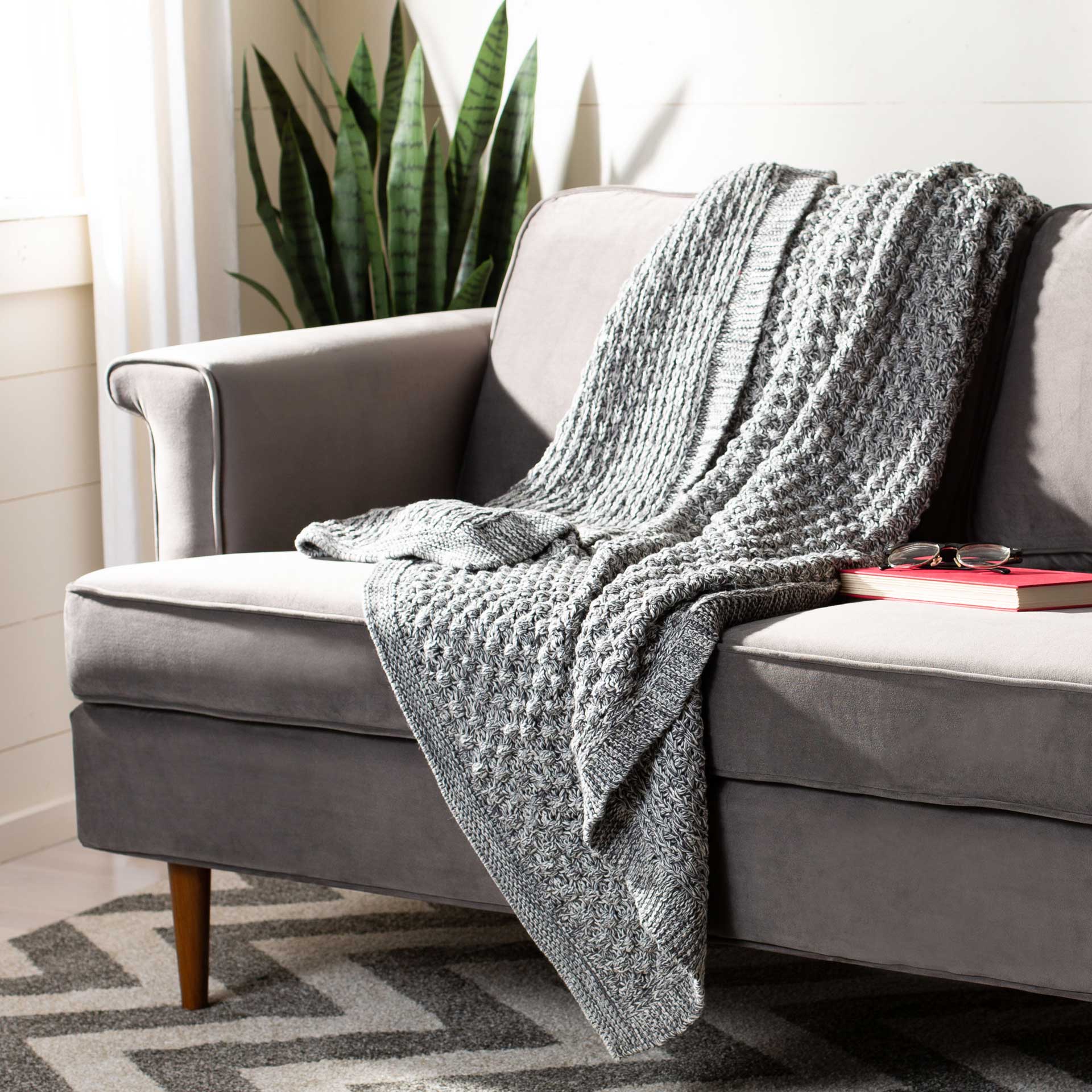 Jad Knit Throw Dark Gray/Natural - Image 2