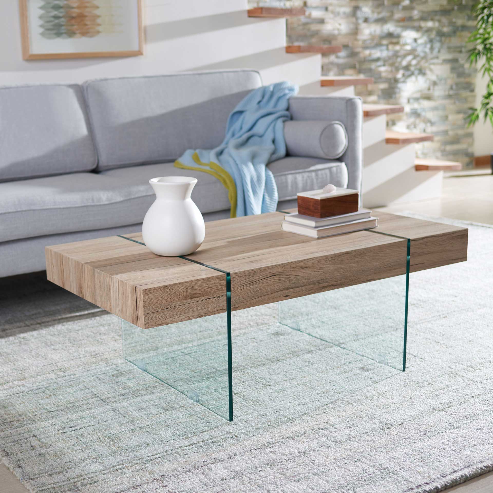 Jadyn Rectangular Modern Coffee Table Natural/Glass - Image 5