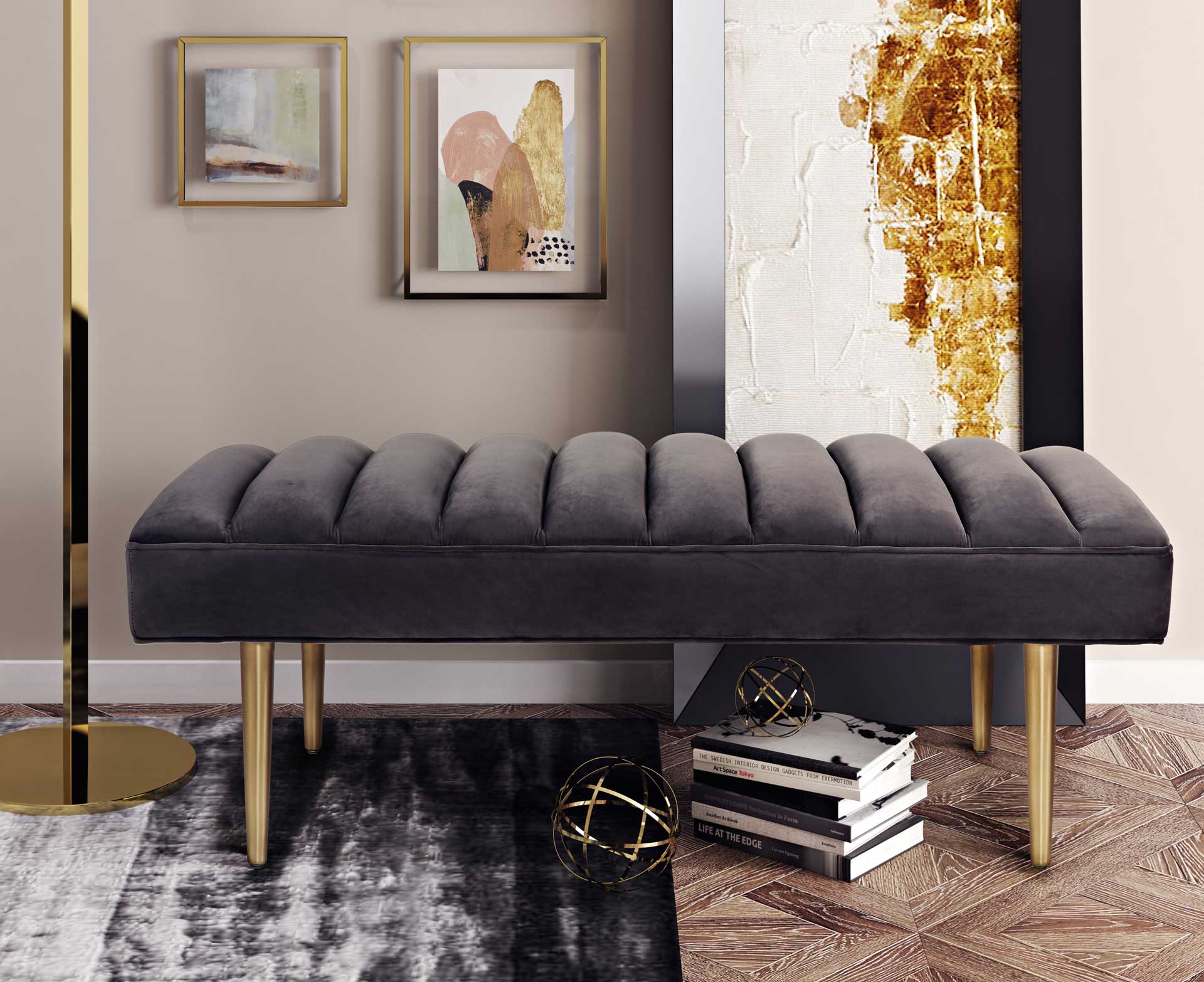 Jaxon Velvet Bench Gray - Image 4