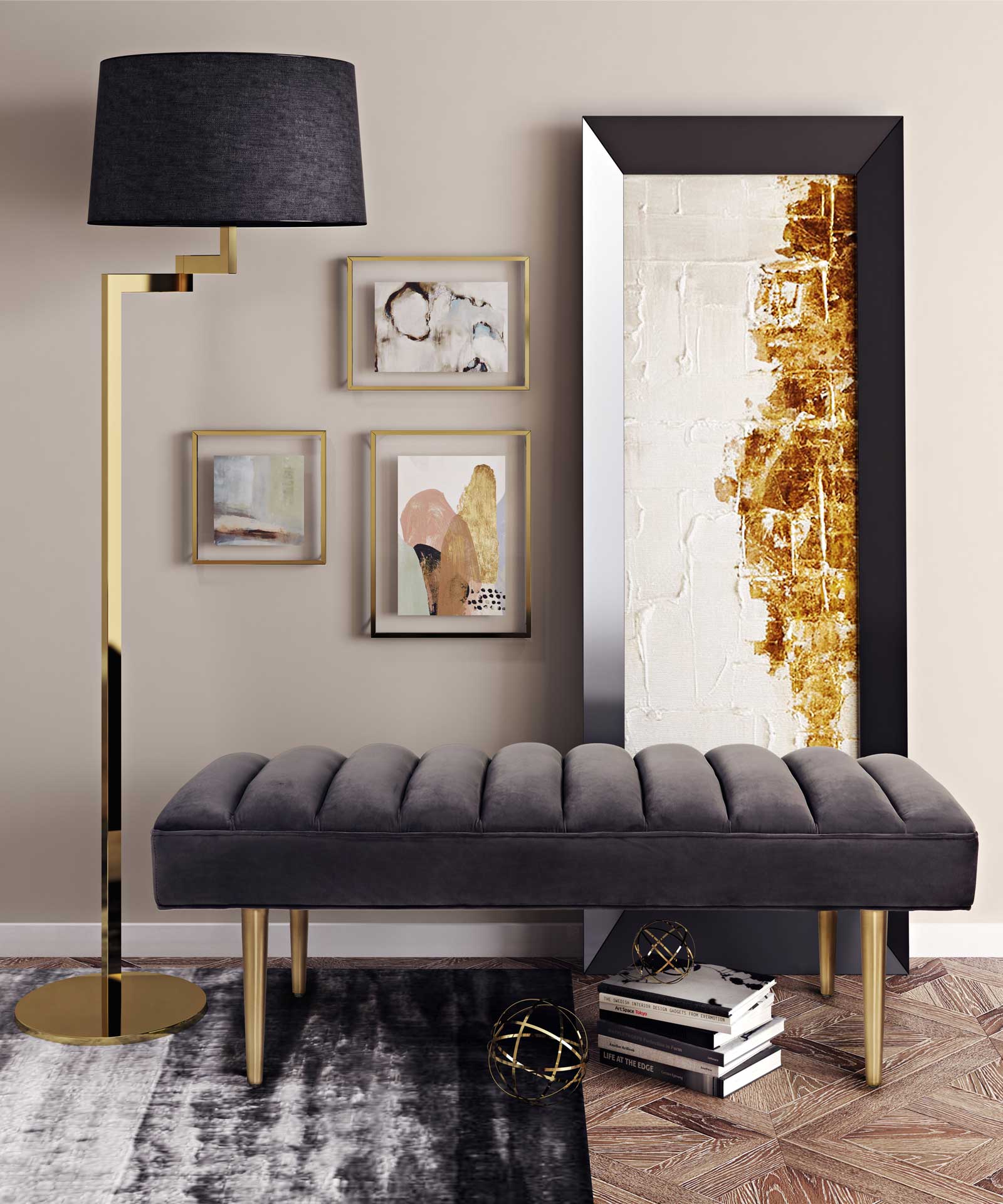 Jaxon Velvet Bench Gray - Image 6