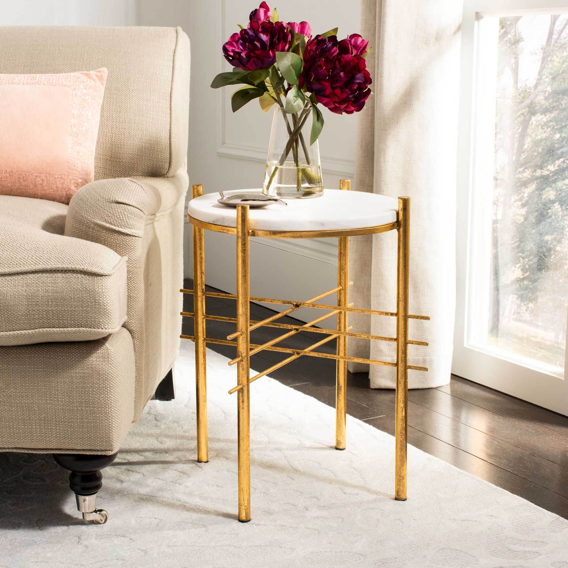 Jeffrey Round Accent Table White Marble/Gold - Image 7