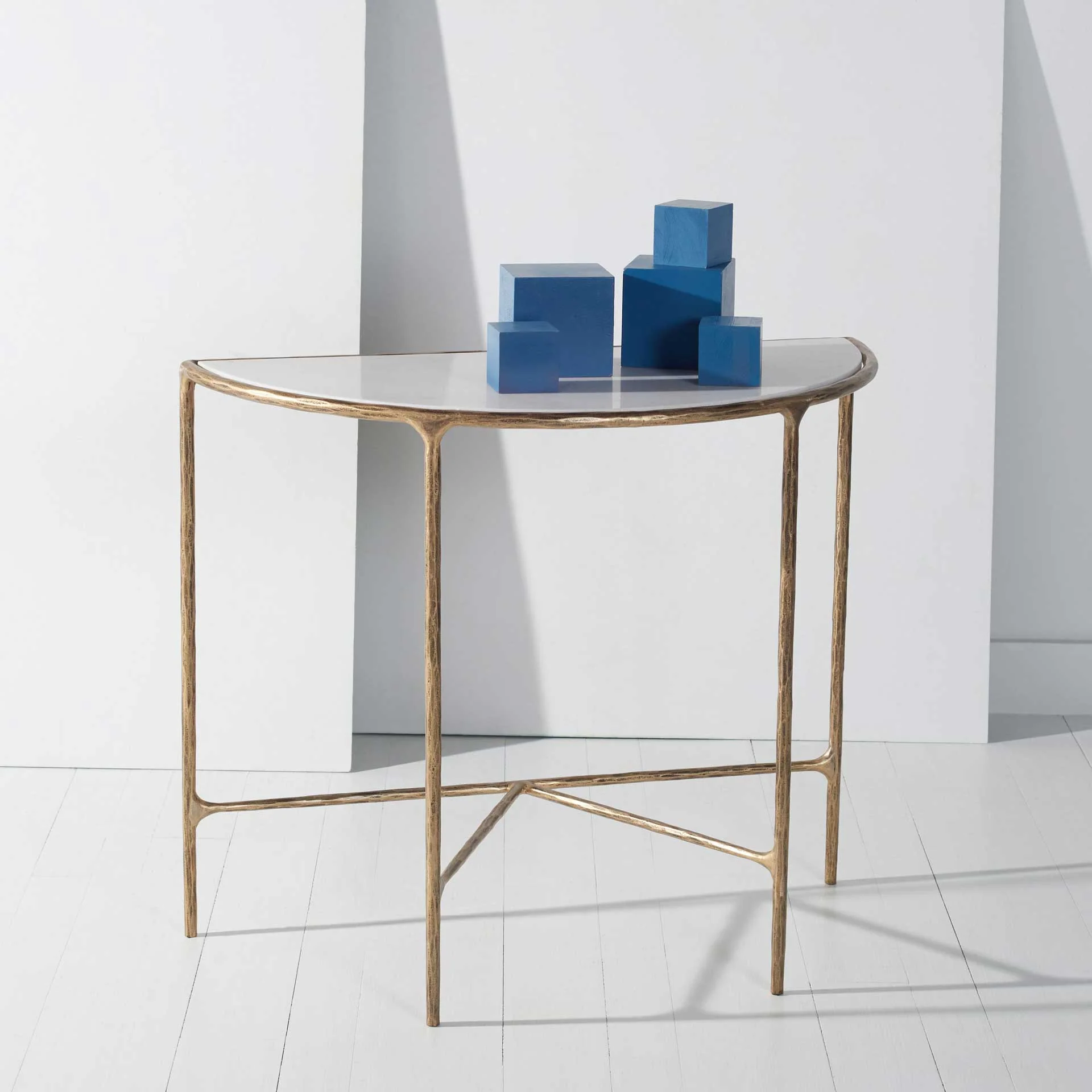 Jenesis Forged Metal Console Table Brass/White - Image 4