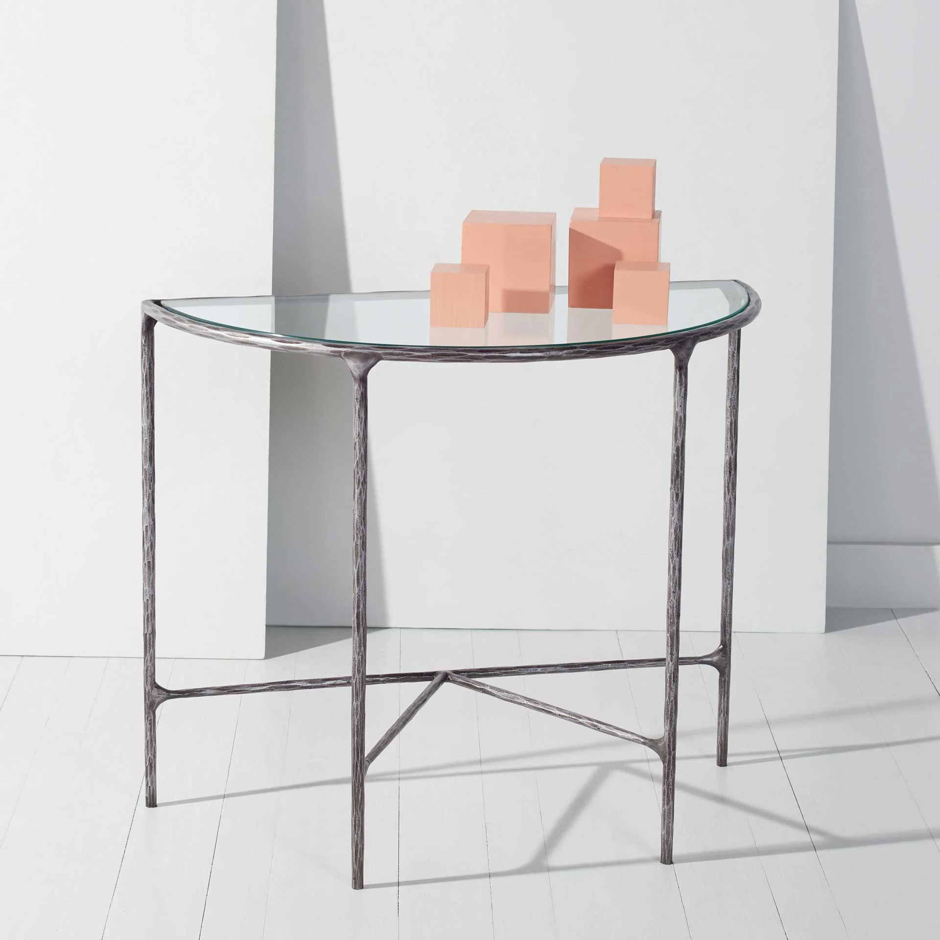 Jenesis Forged Metal Console Table Silver/Clear - Image 4