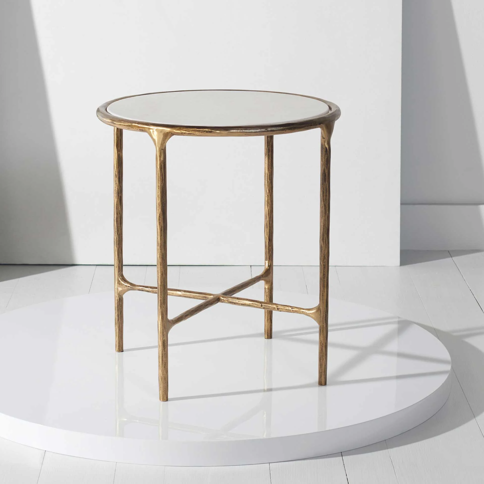 Jenesis Metal Round End Table Brass/White - Image 4