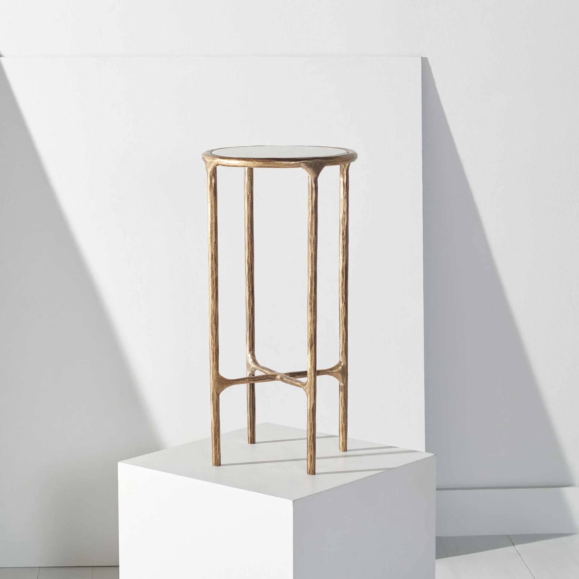 Jenesis Metal Tall Round End Table Brass/White - Image 4