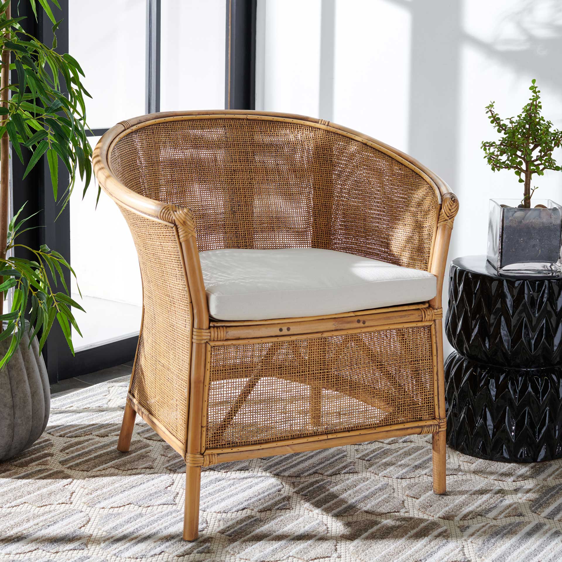 Jenette Rattan Accent Chair Honey Brown Wash/White - Image 7