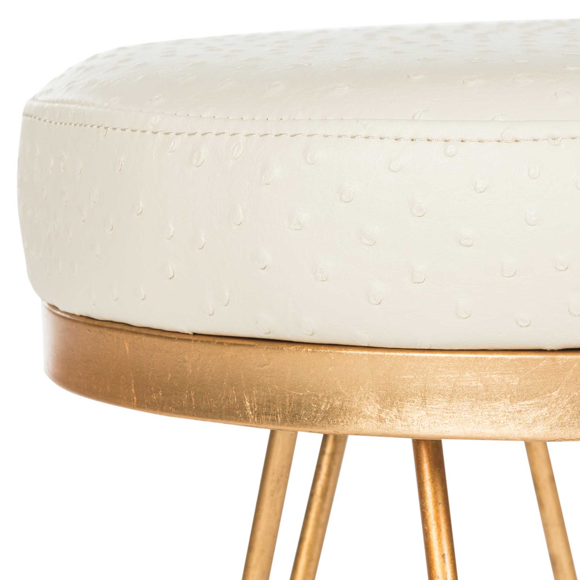 Jennifer Faux Ostrich Round Bench Cream - Image 3