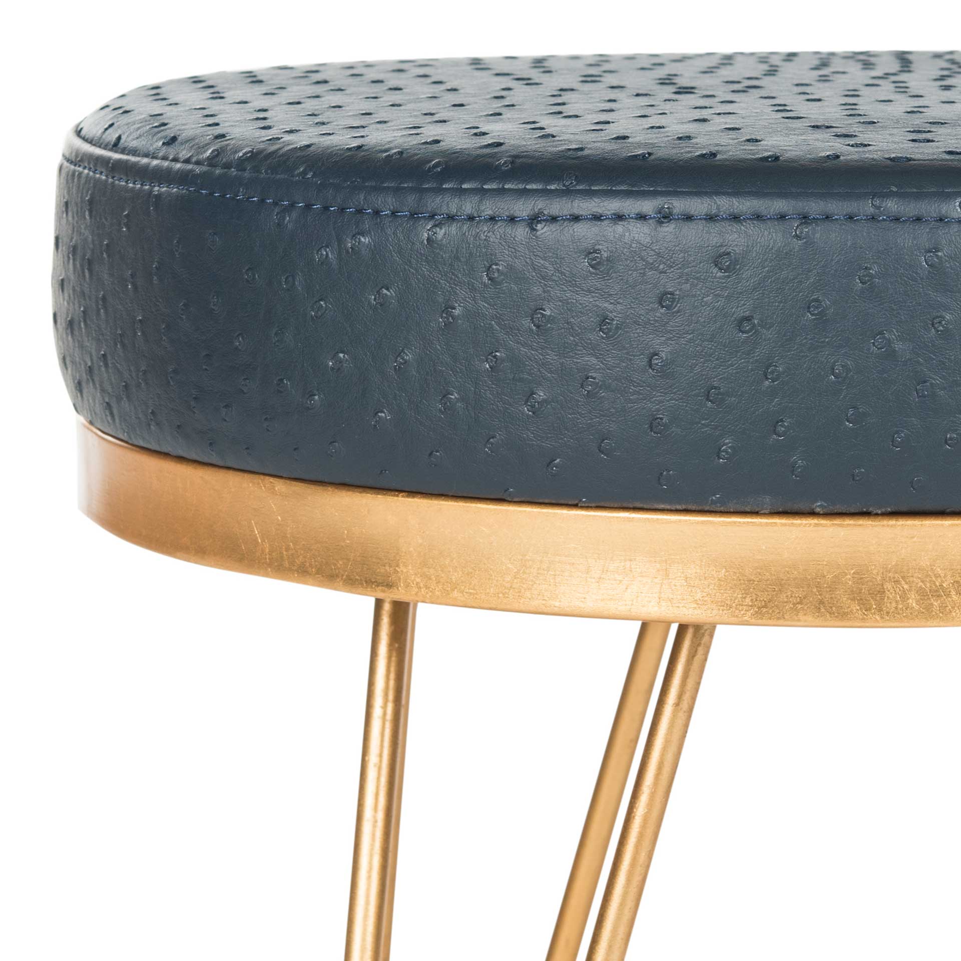 Jennifer Faux Ostrich Round Bench Navy - Image 3