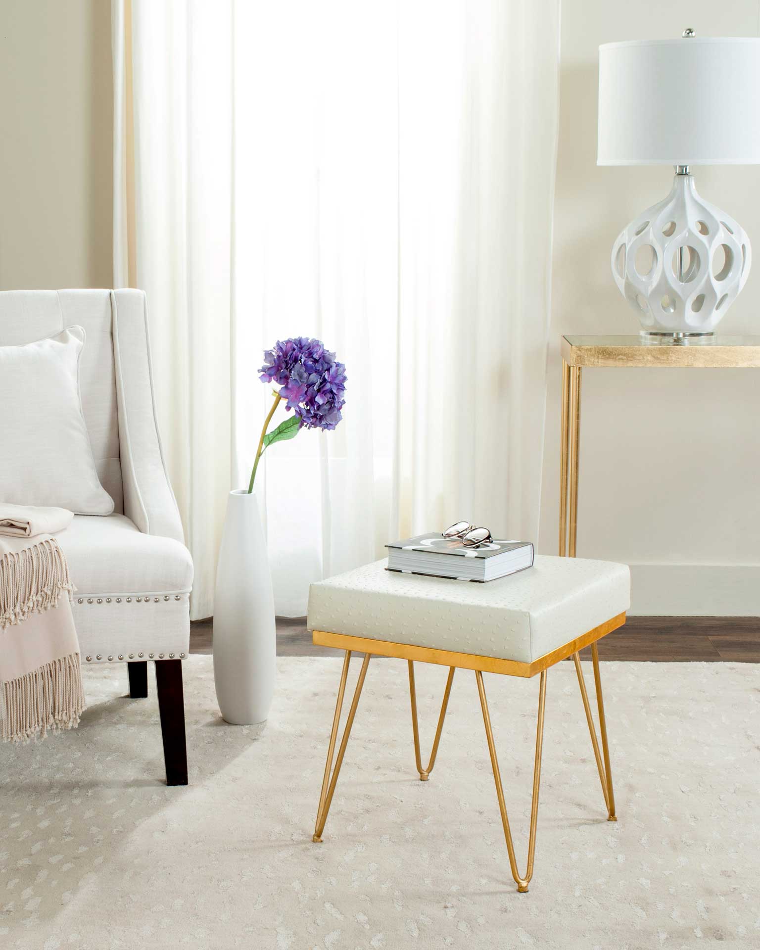 Jennifer Faux Ostrich Square Bench Cream - Image 4