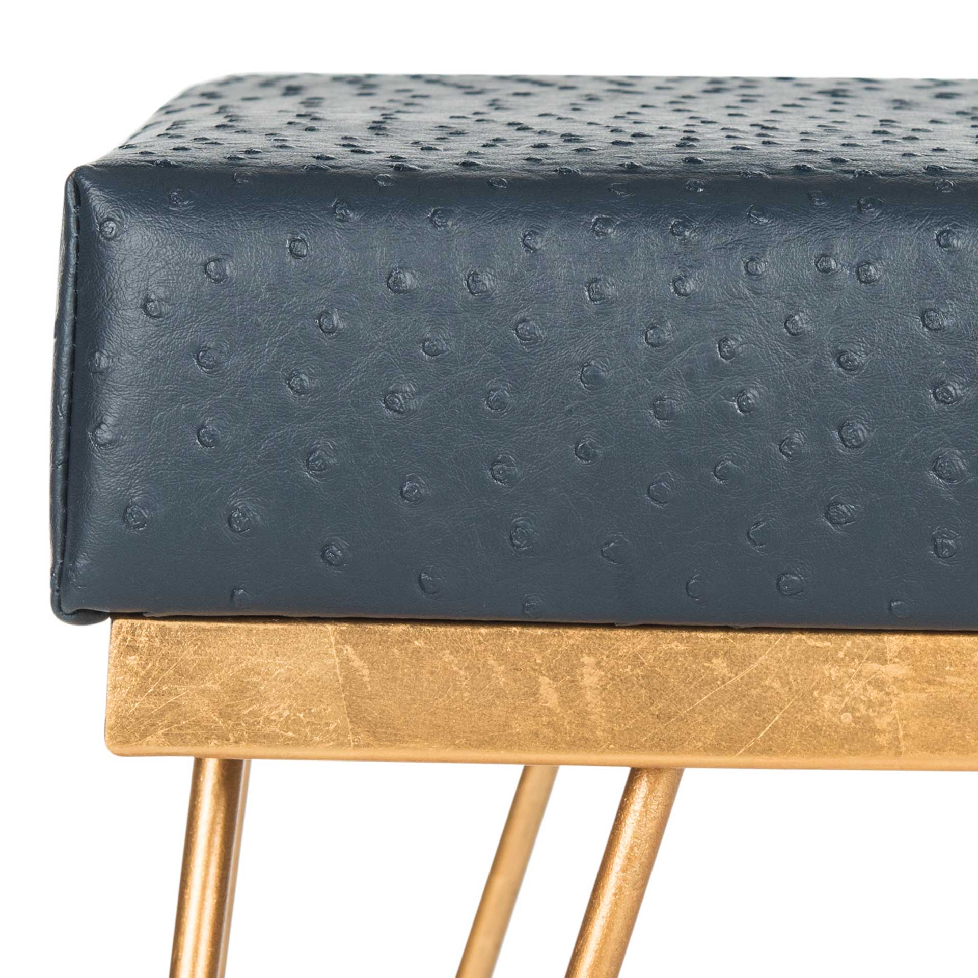 Jennifer Faux Ostrich Square Bench Navy - Image 3