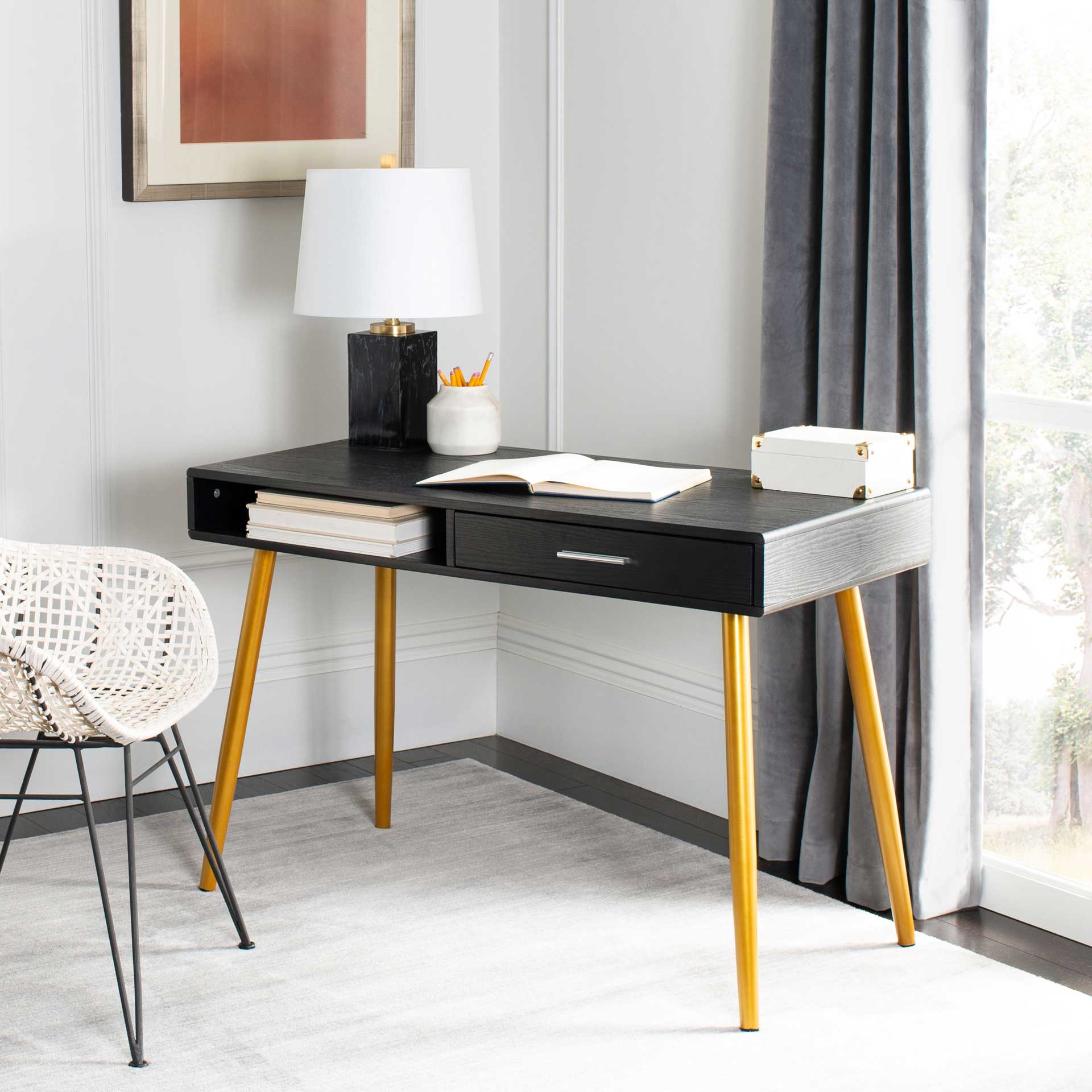 Joe 1 Drawer 1 Shelf Desk Black/Gold - Image 7