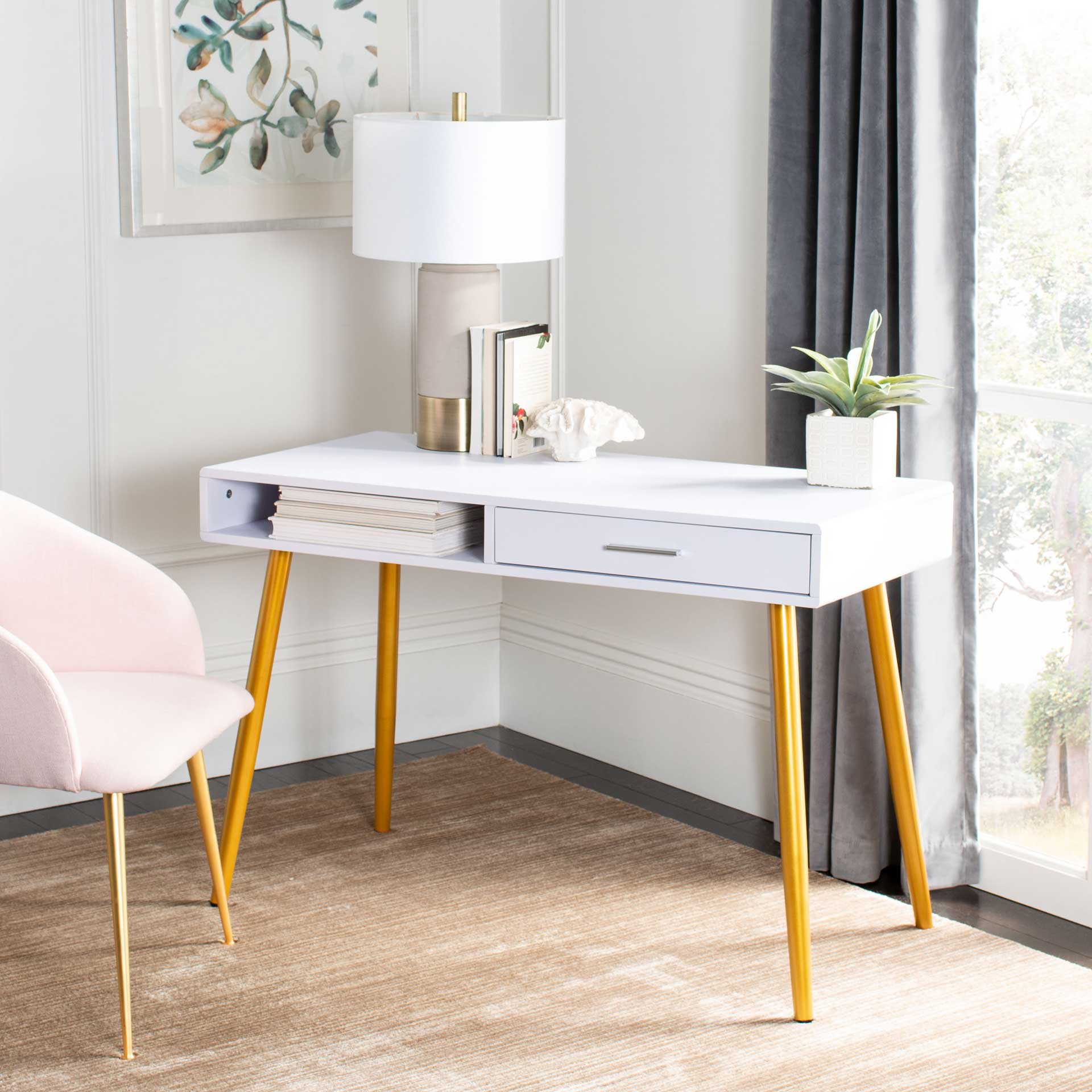 Joe 1 Drawer 1 Shelf Desk White/Gold - Image 7