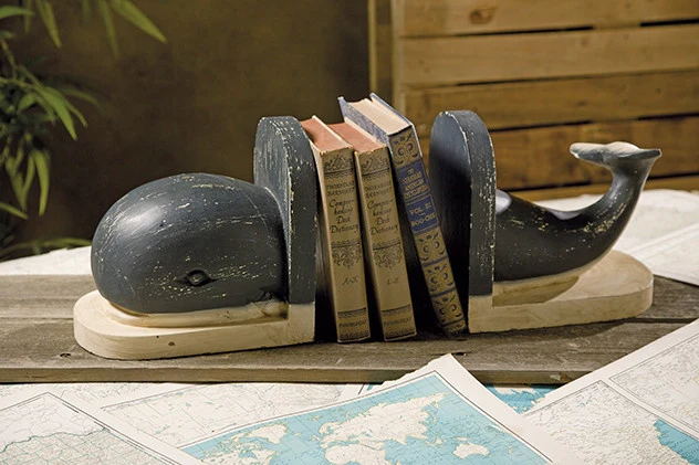 Johnson Wood Carved Whale Bookends - Image 2