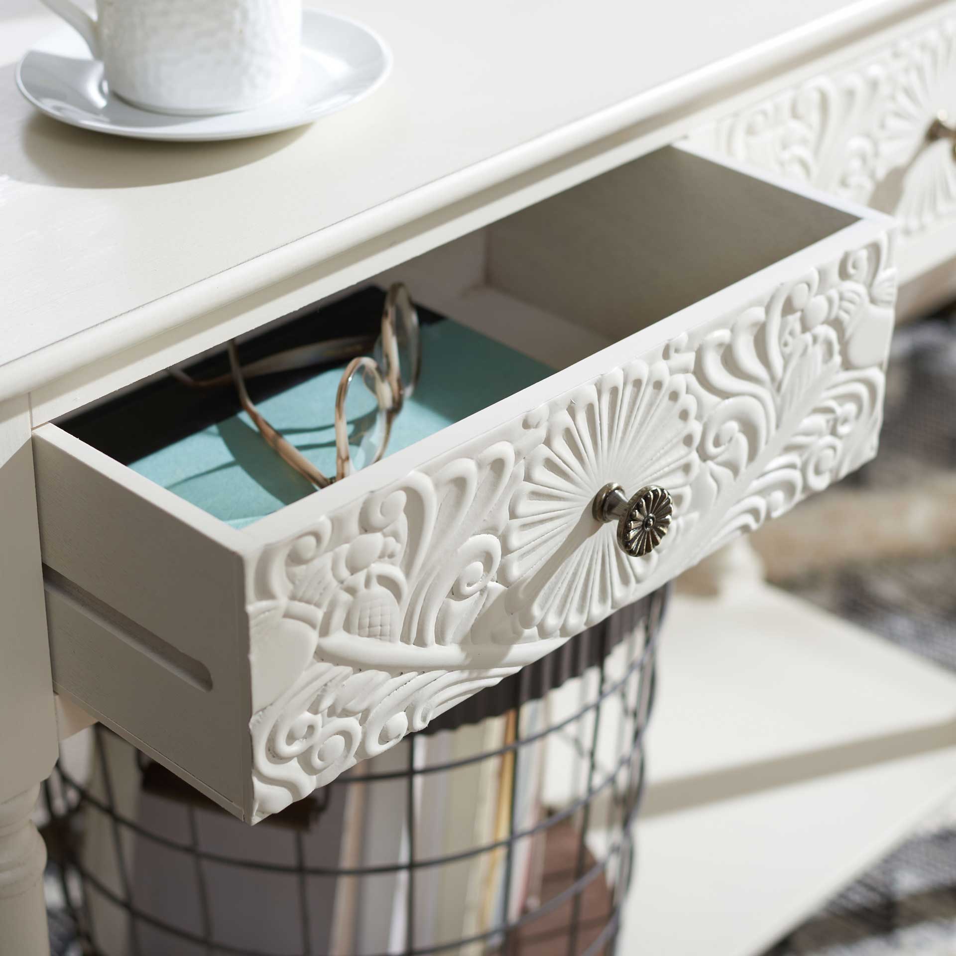 Jonco 2 Drawer Console Table Distressed White - Image 7