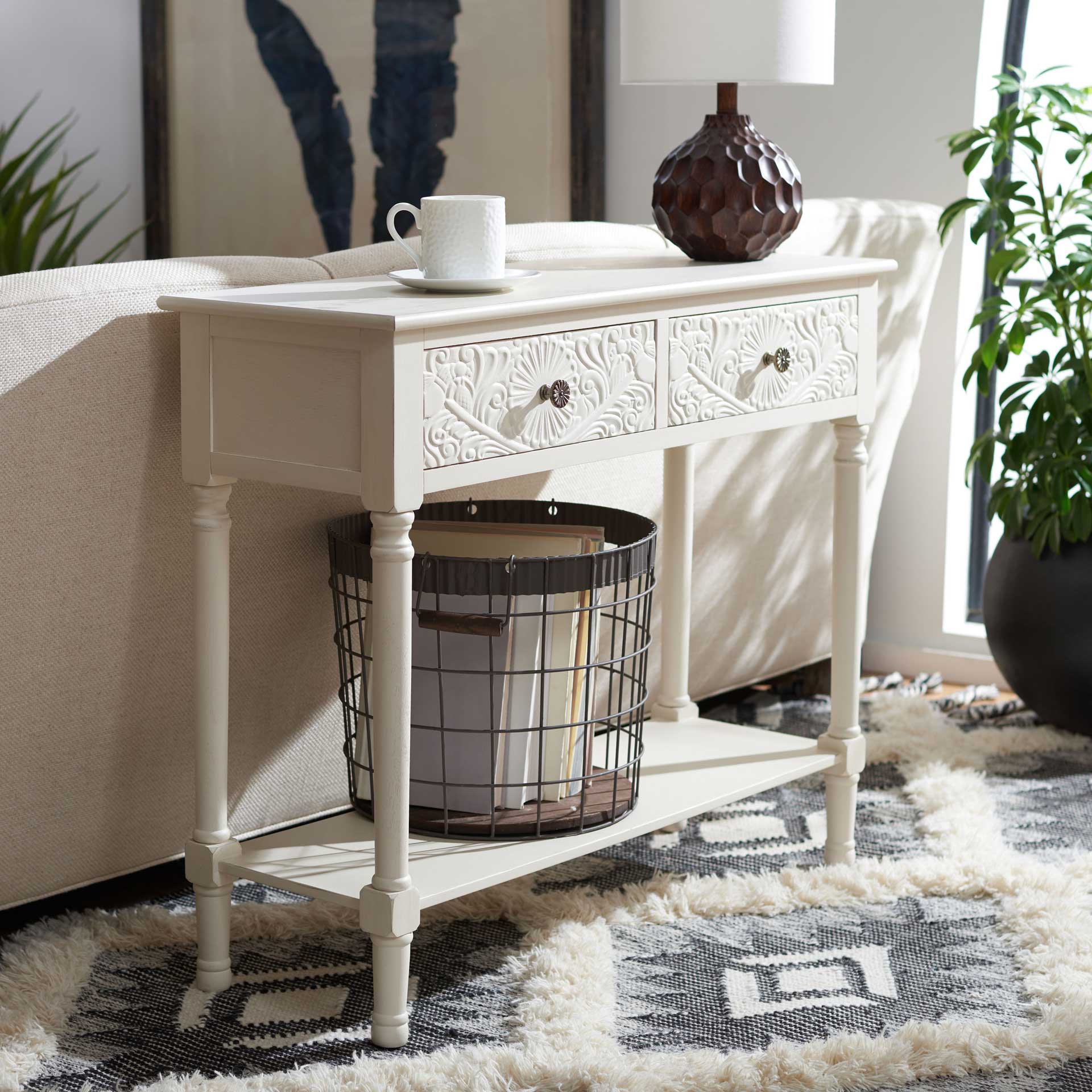 Jonco 2 Drawer Console Table Distressed White - Image 8