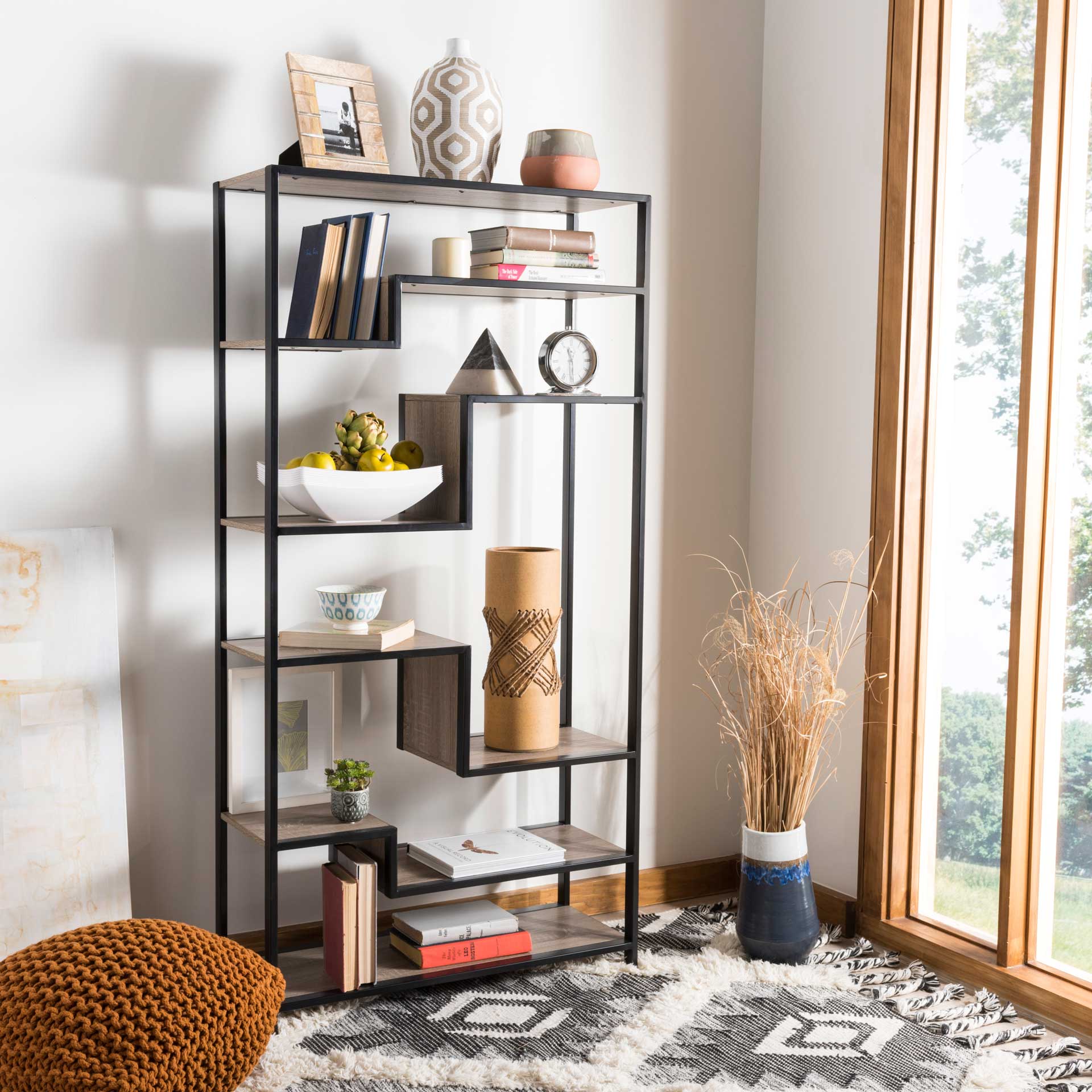 Jordan Retro Mid Century Wood Etagere Oak/Black - Image 6
