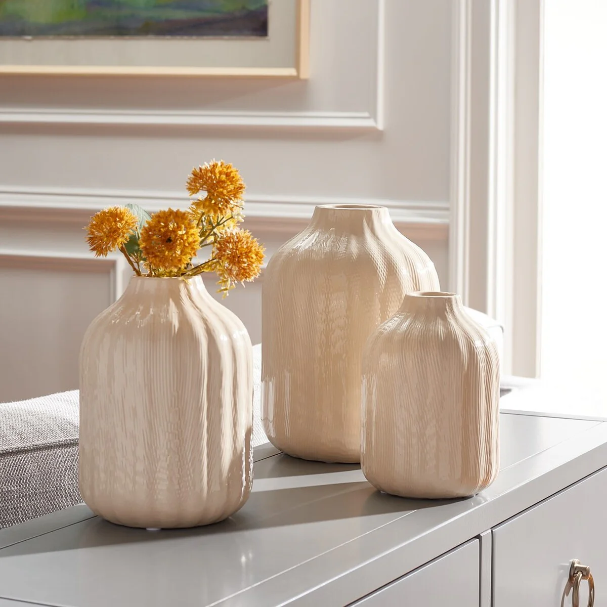 Josselyn Ceramic Vase Ivory (Set of 3) - Image 3
