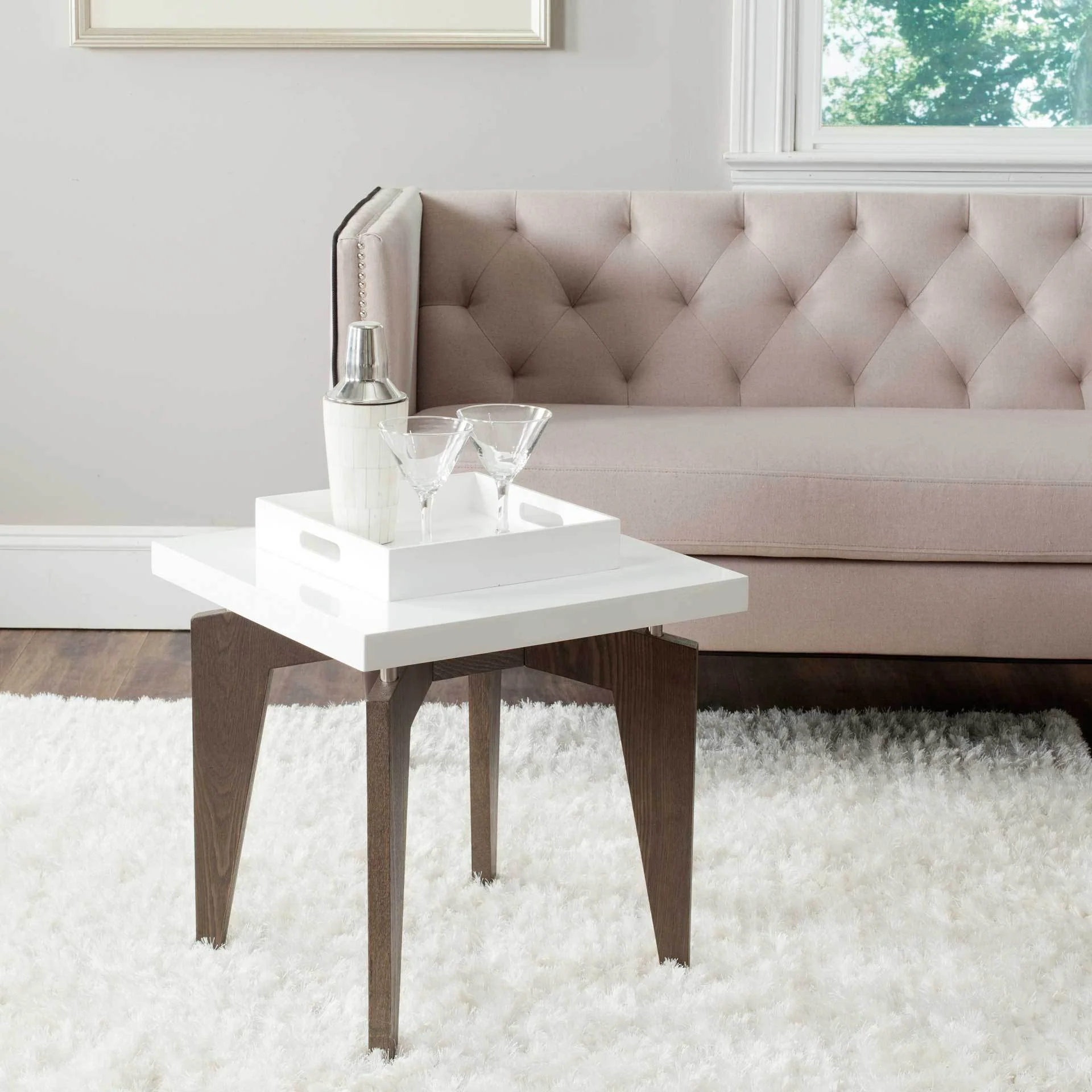 Joziah Lacquer Floating Top End Table White/Dark Brown - Image 3