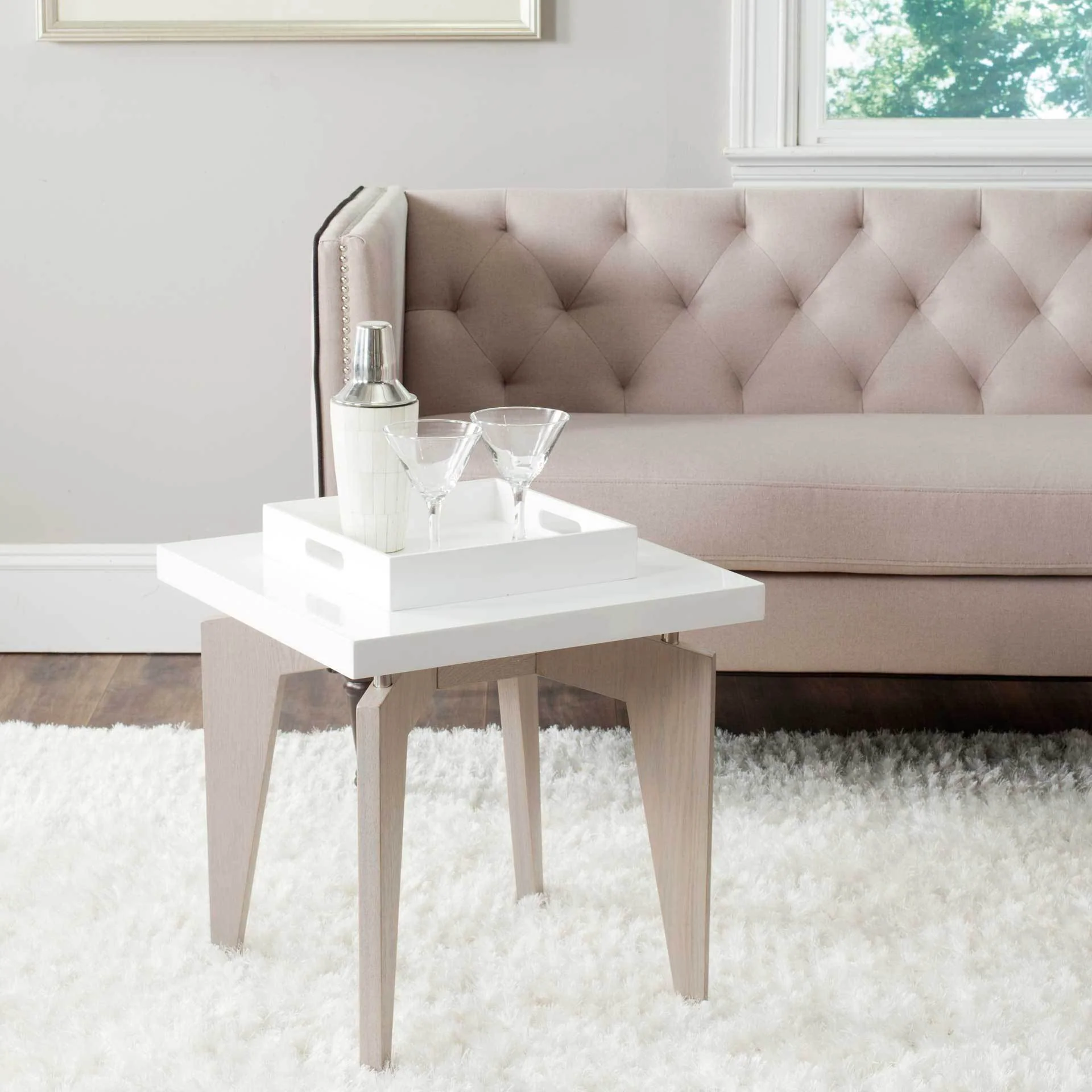 Joziah Lacquer Floating Top End Table White/Gray - Image 3