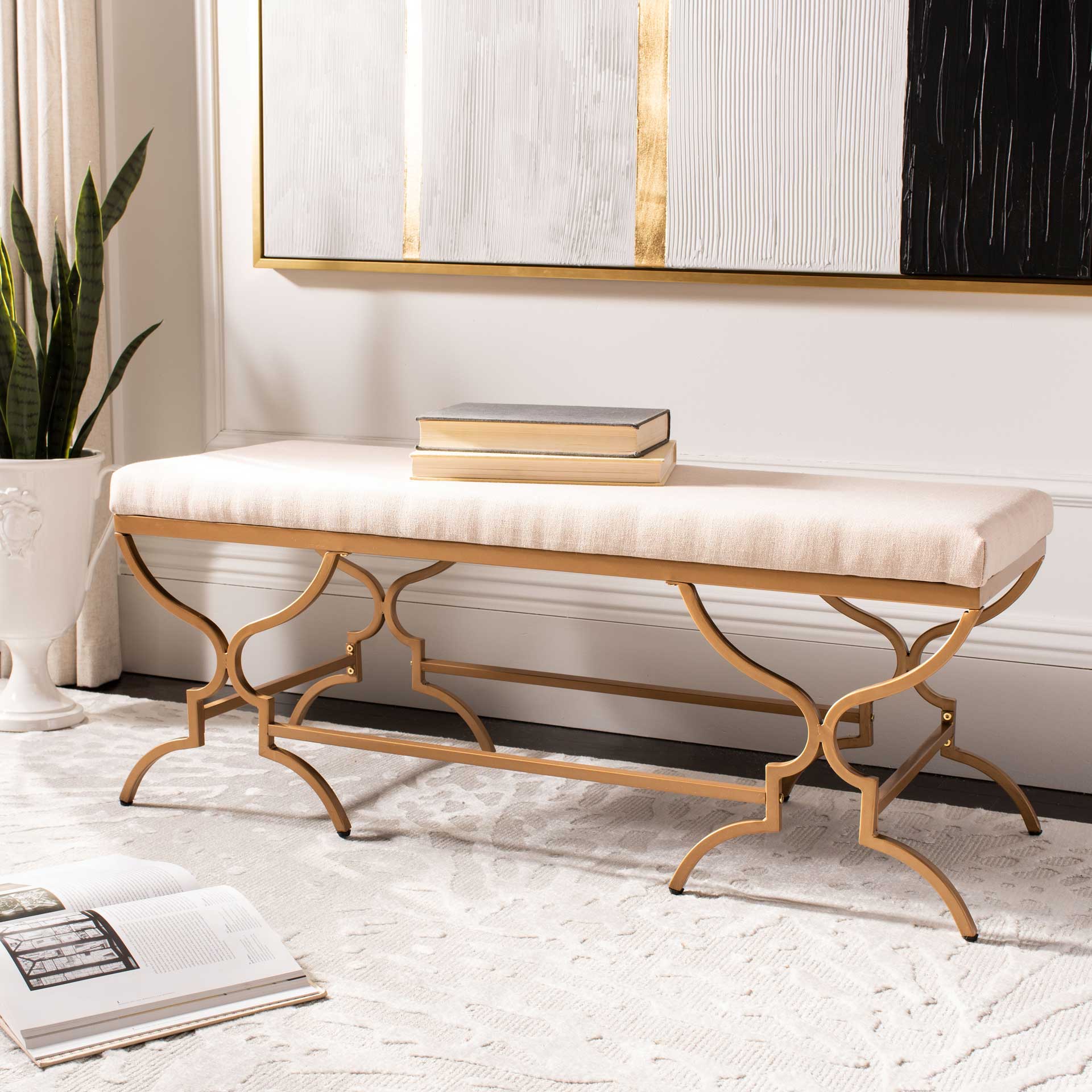 Jules Rectangular Bench Beige/Gold - Image 7
