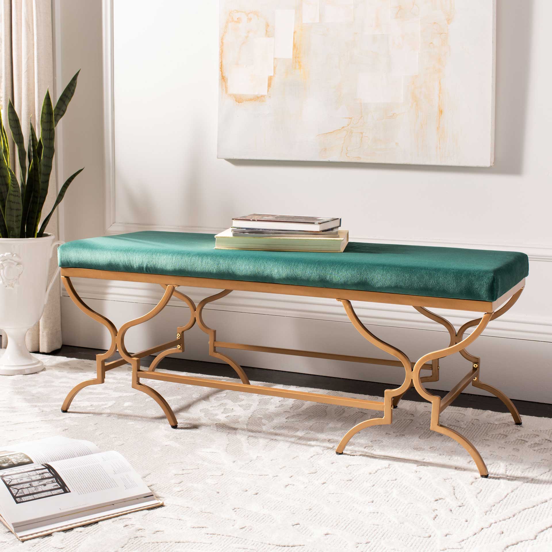 Jules Rectangular Bench Emerald/Gold - Image 7