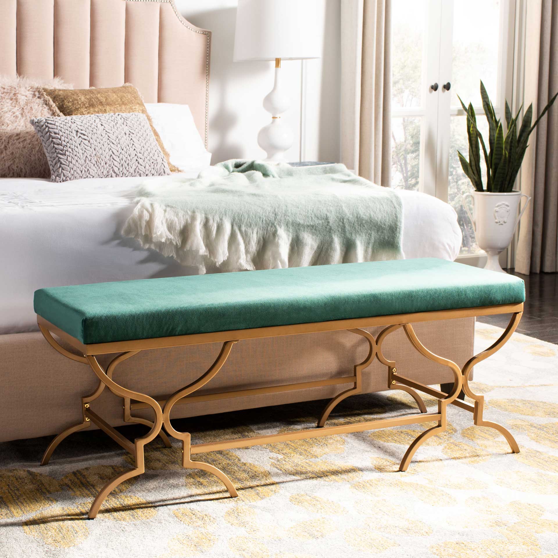 Jules Rectangular Bench Emerald/Gold - Image 8