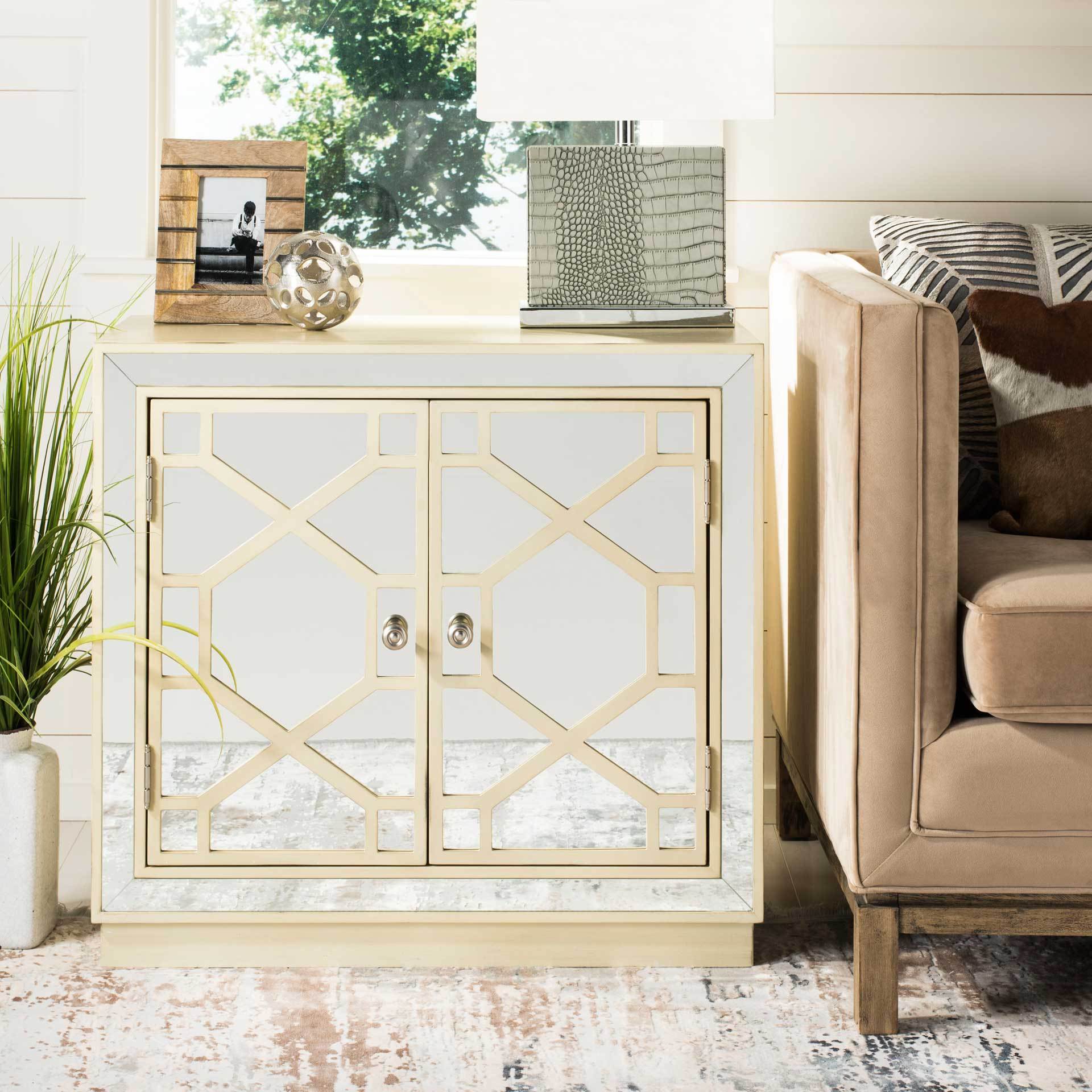 Julio 2 Door Chest Antique Beige/Nickel/Mirror - Image 4
