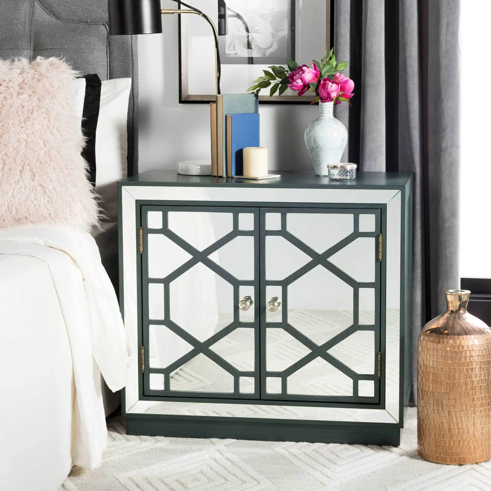 Julio 2 Door Chest Steel Teal/Nickel/Mirror - Image 4