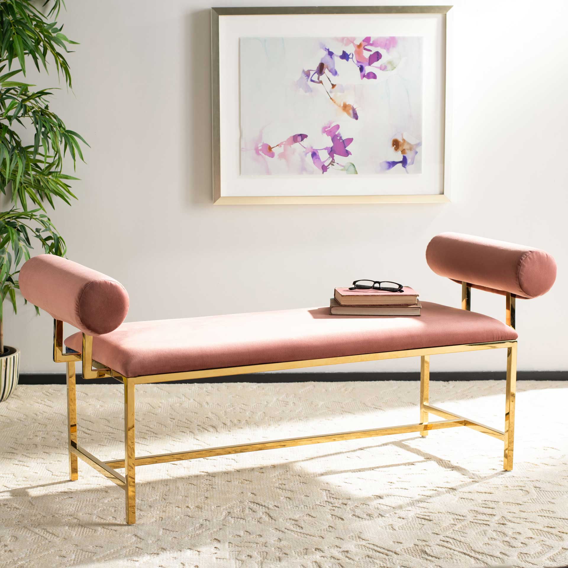 Julius Modern Bench Dusty Rose/Gold - Image 7