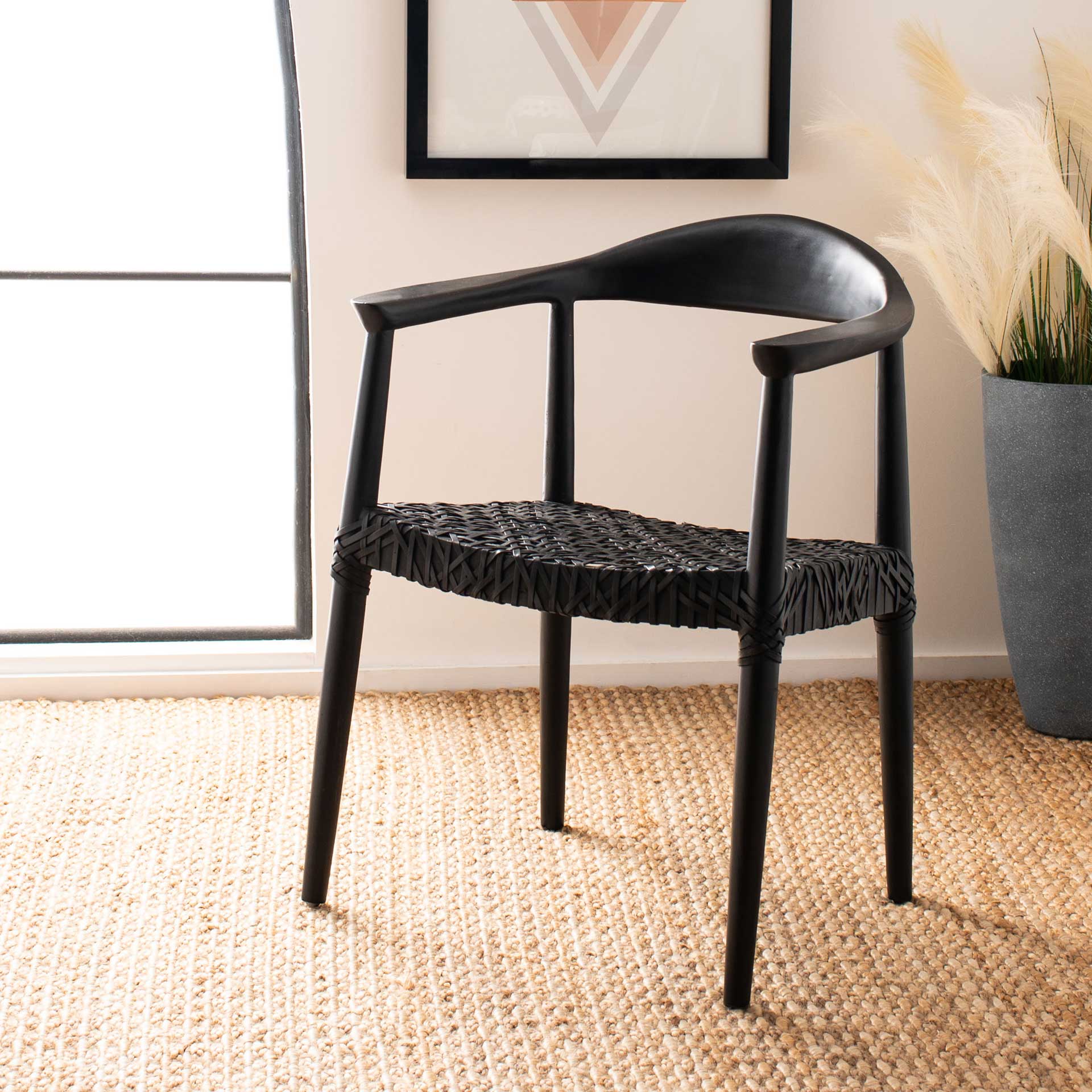 Justin Leather Woven Accent Chair Black - Image 6