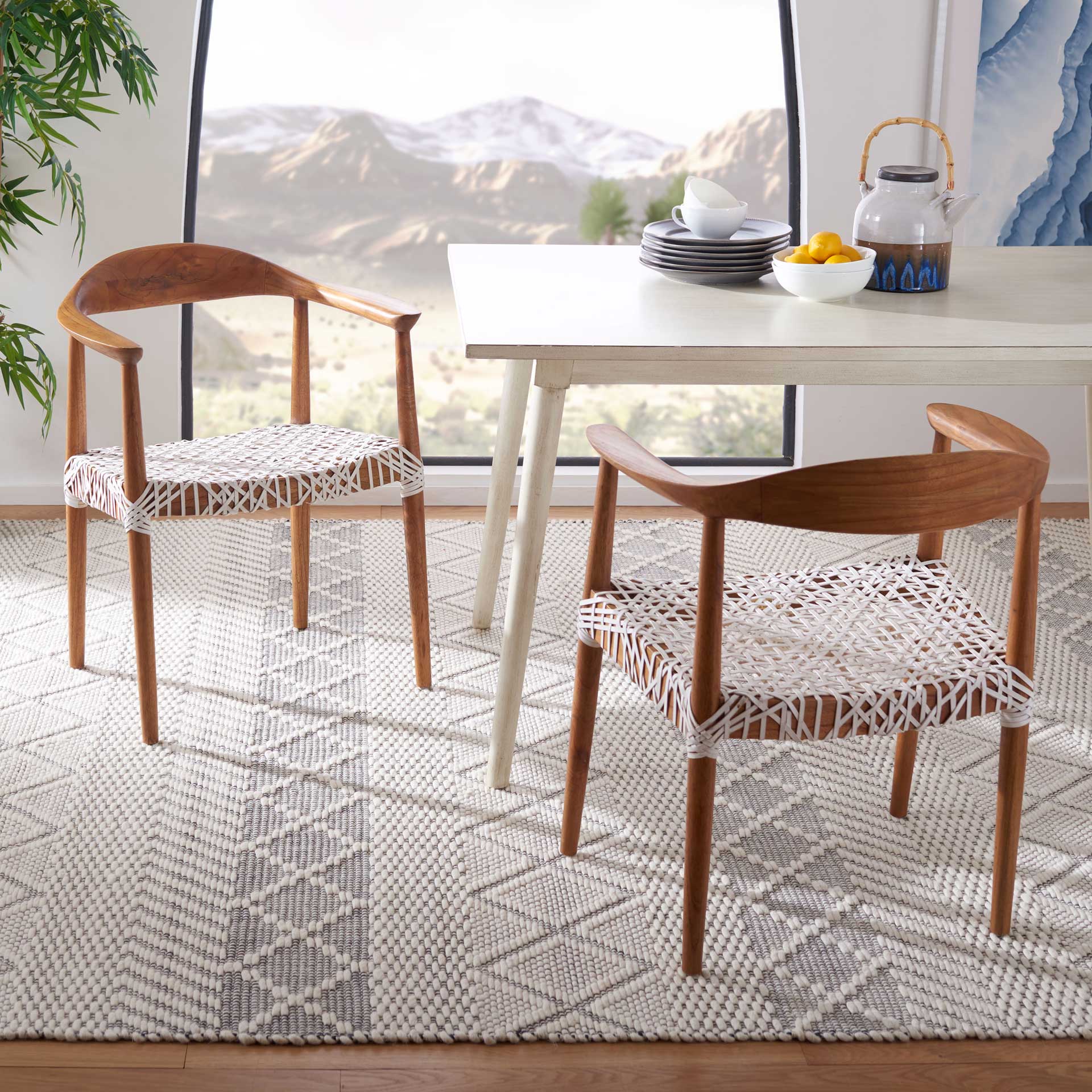 Justin Leather Woven Accent Chair Natural/White - Image 6