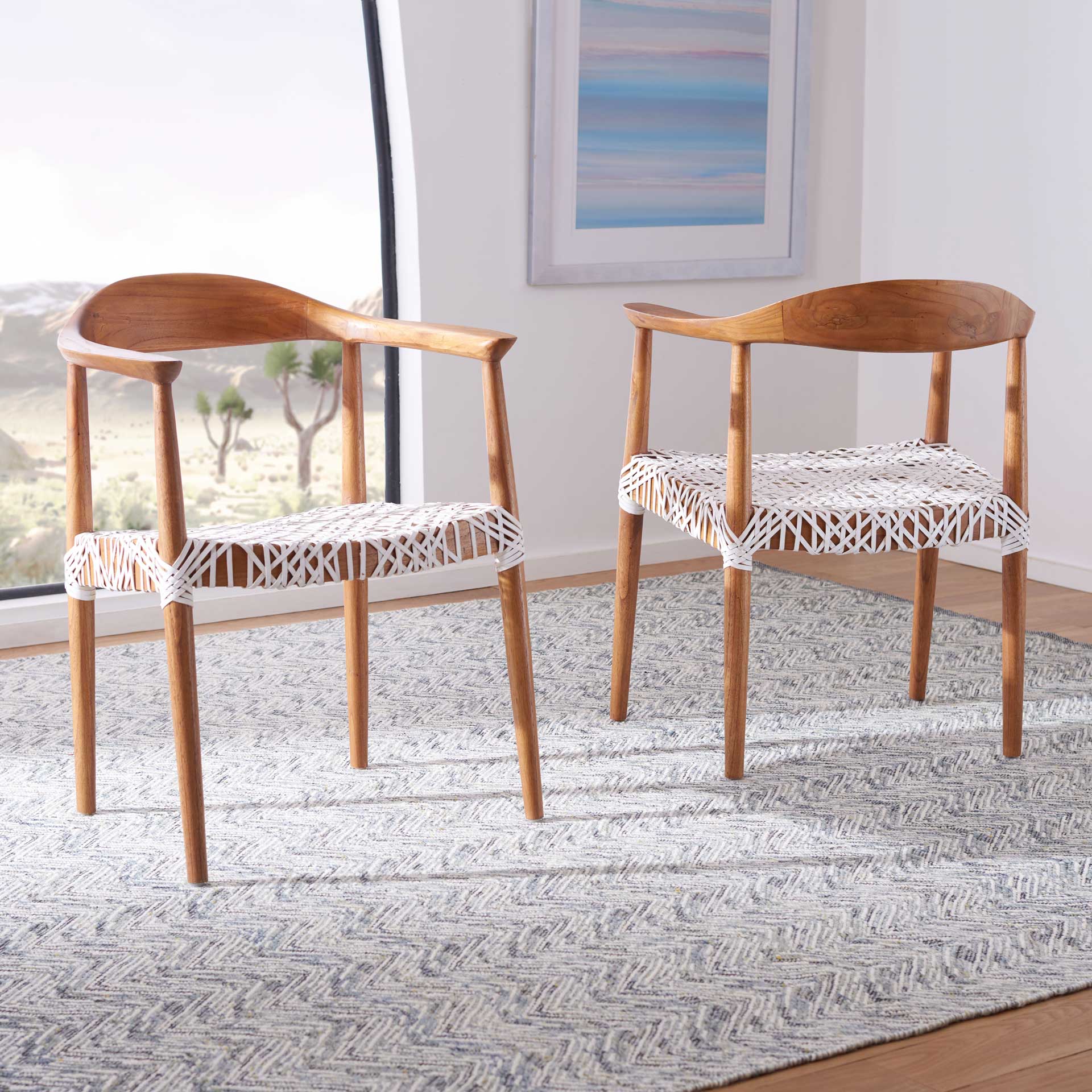 Justin Leather Woven Accent Chair Natural/White - Image 7
