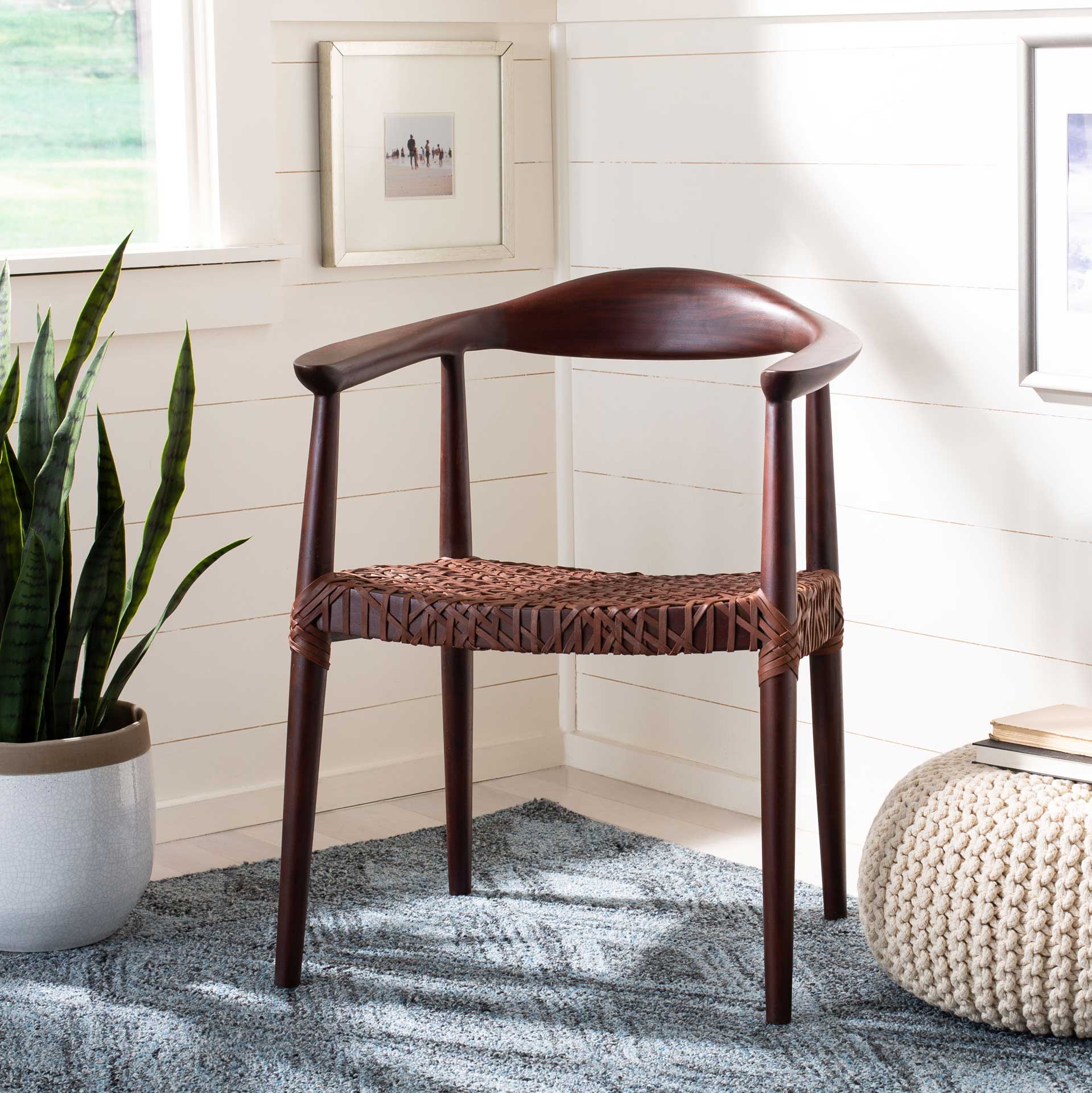 Justin Leather Woven Accent Chair Walnut/Brown - Image 10