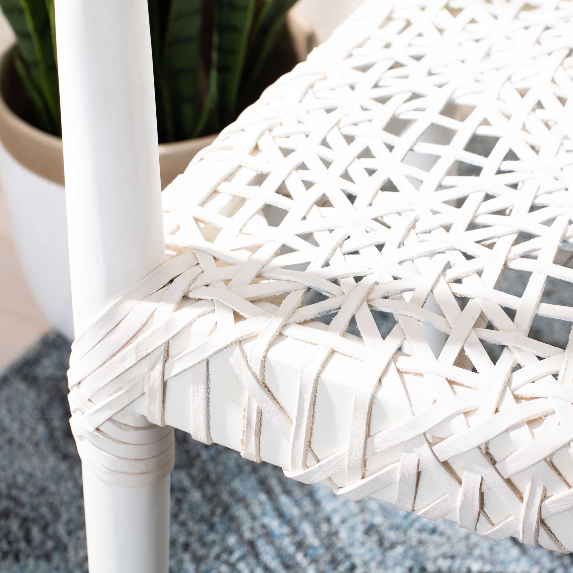 Justin Leather Woven Accent Chair White/Off-White - Image 10