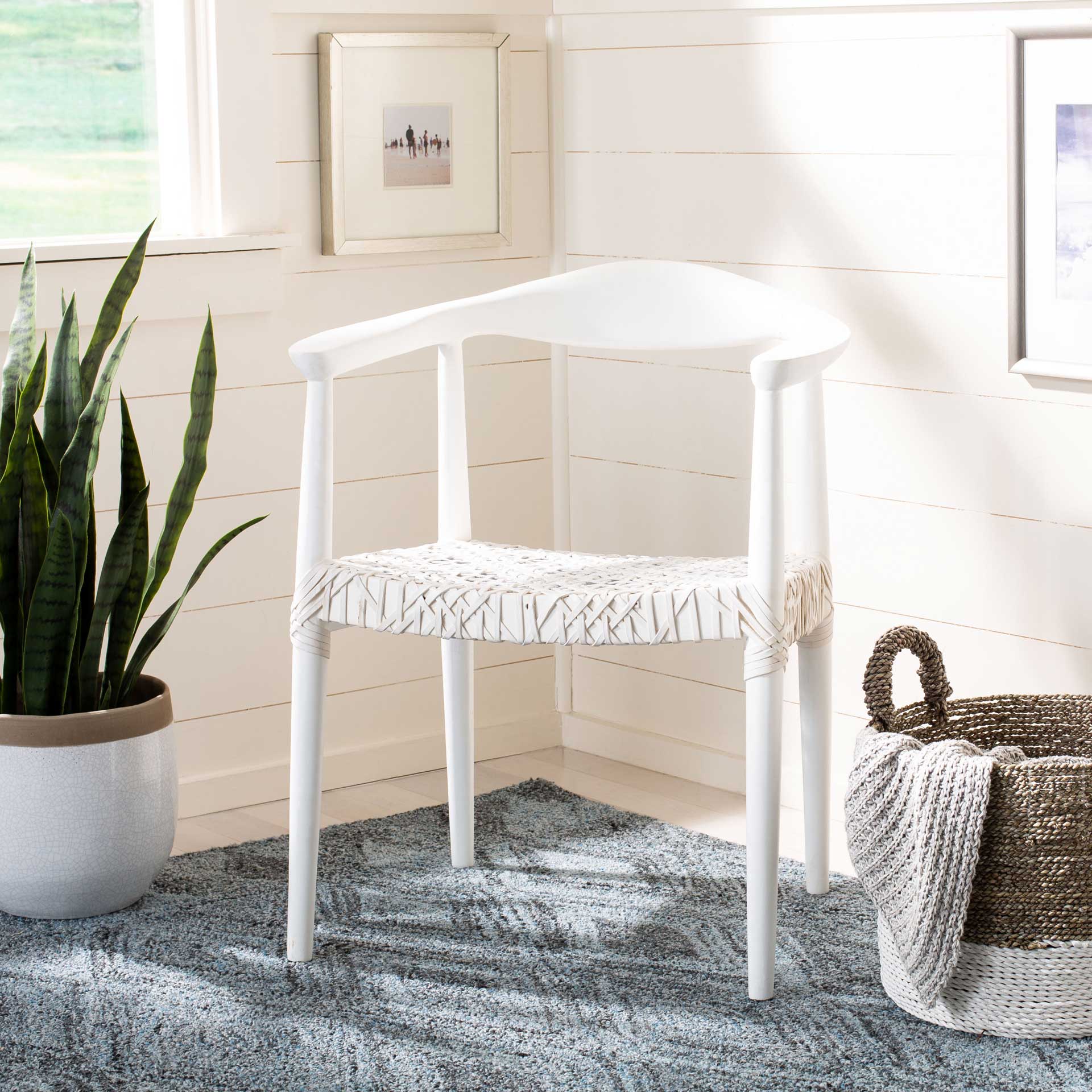 Justin Leather Woven Accent Chair White/Off-White - Image 9