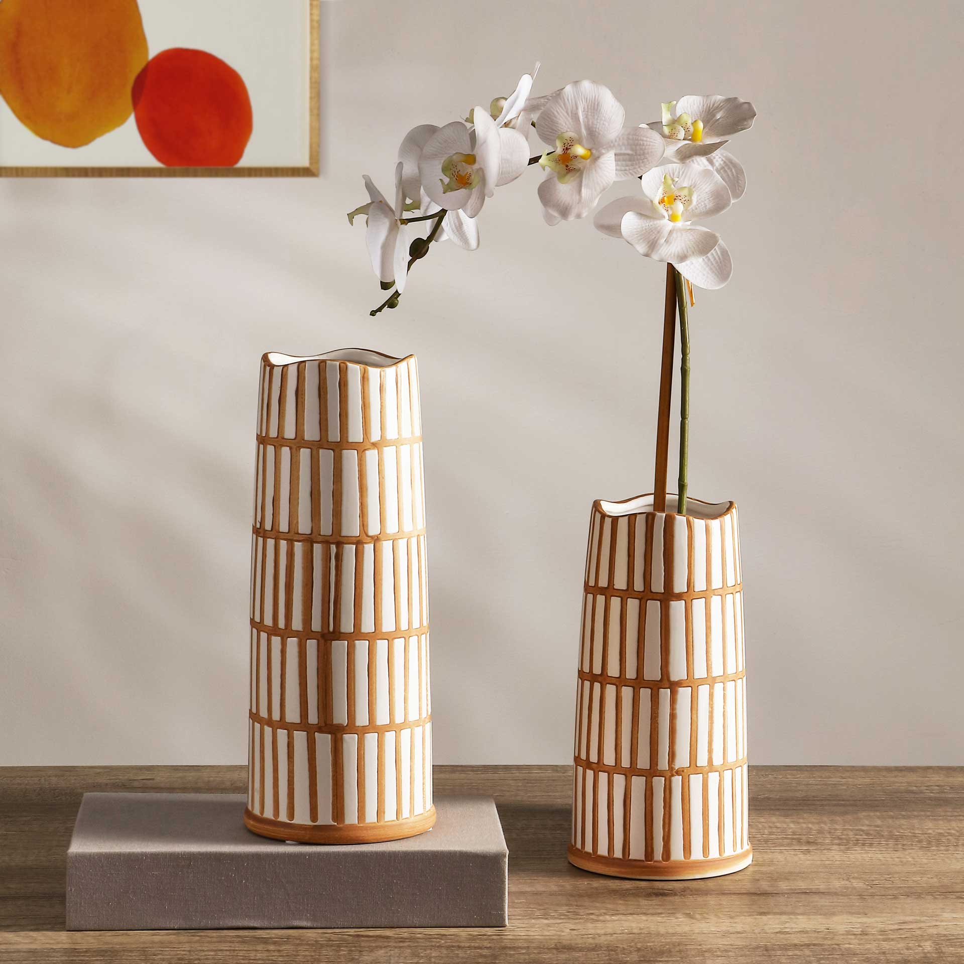 Kade Ceramic Vase Light Orange/Cream (Set of 2) - Image 2