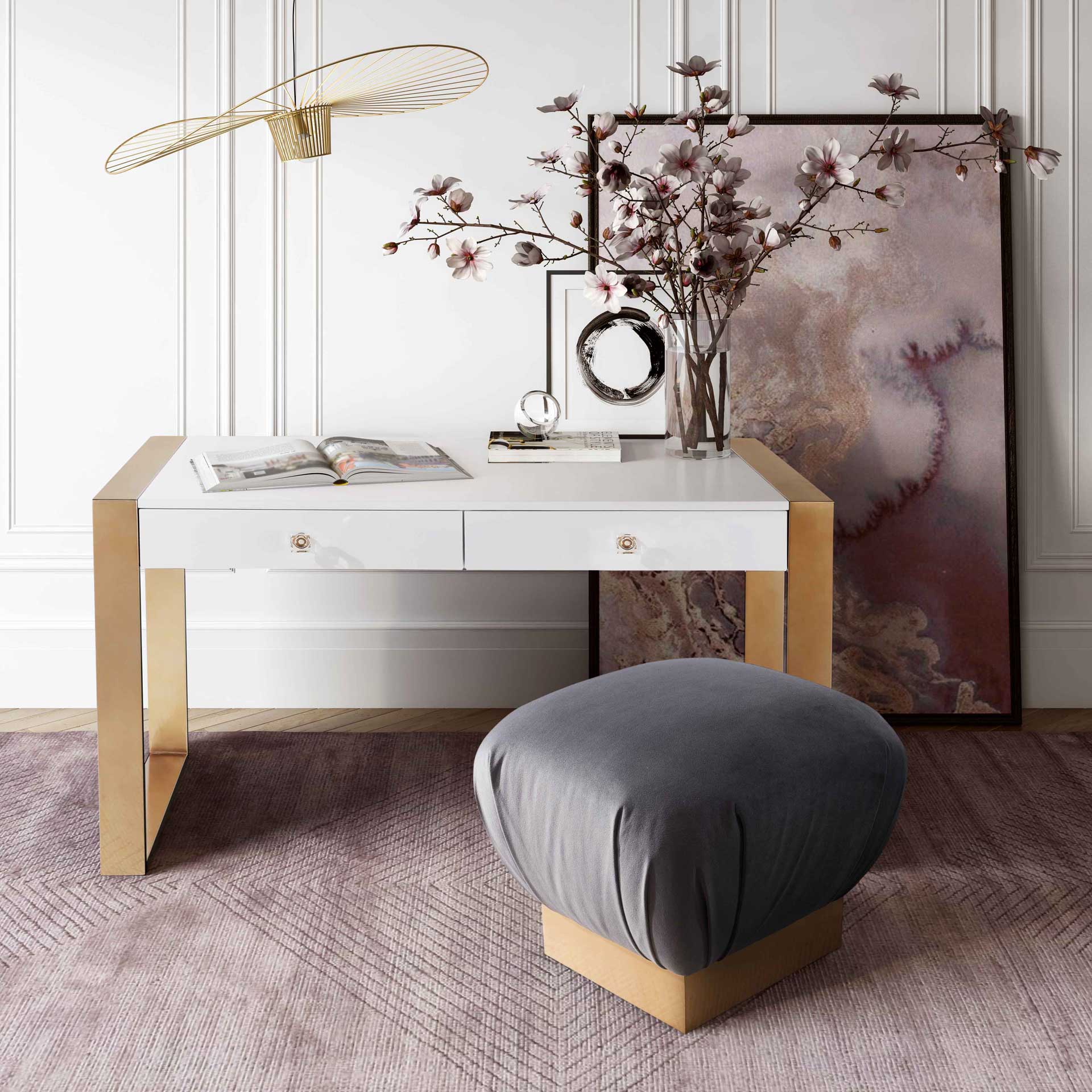 Kaira Writing Desk Gold/White - Image 9