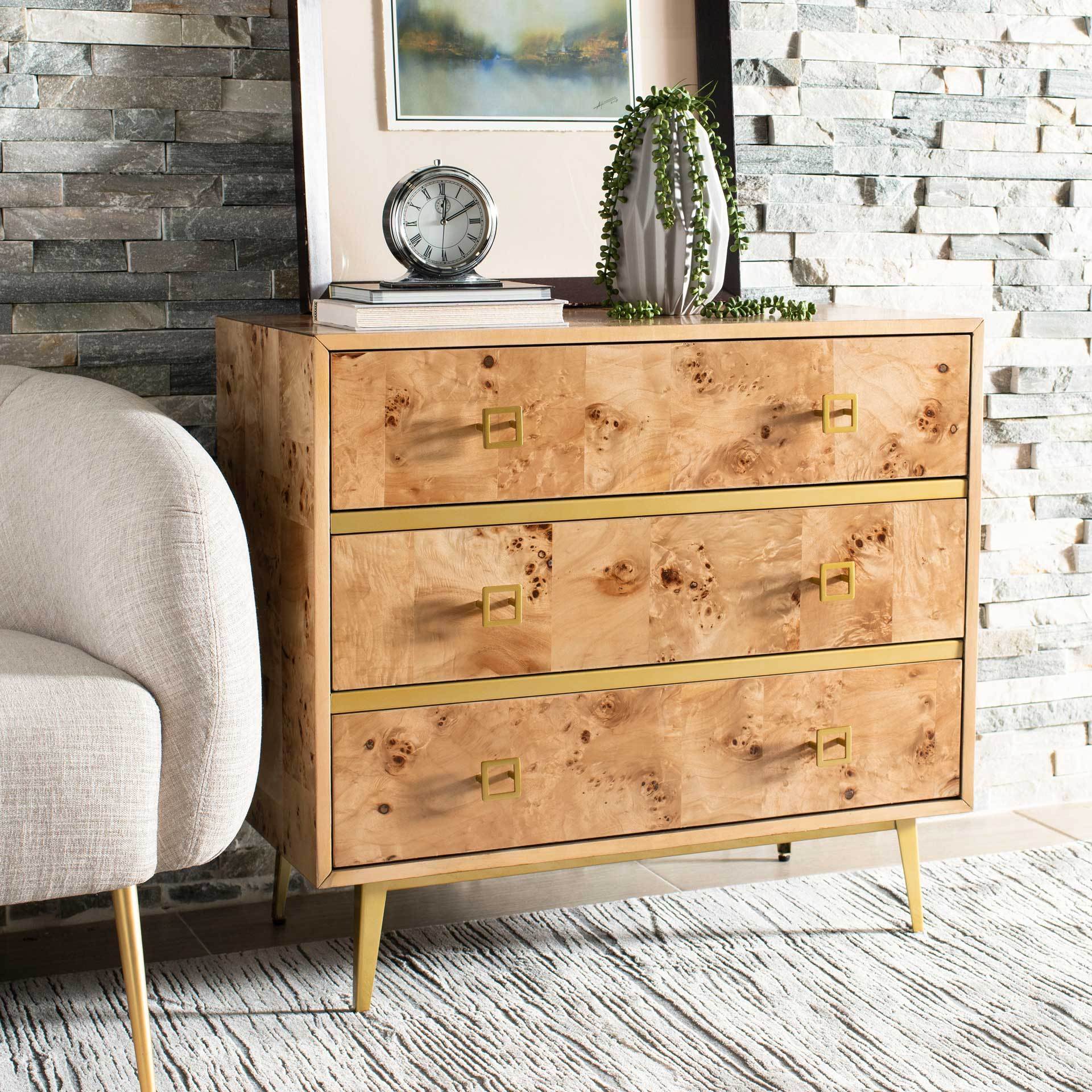 Kaiya 3 Drawer Chest Natural/Gold - Image 6