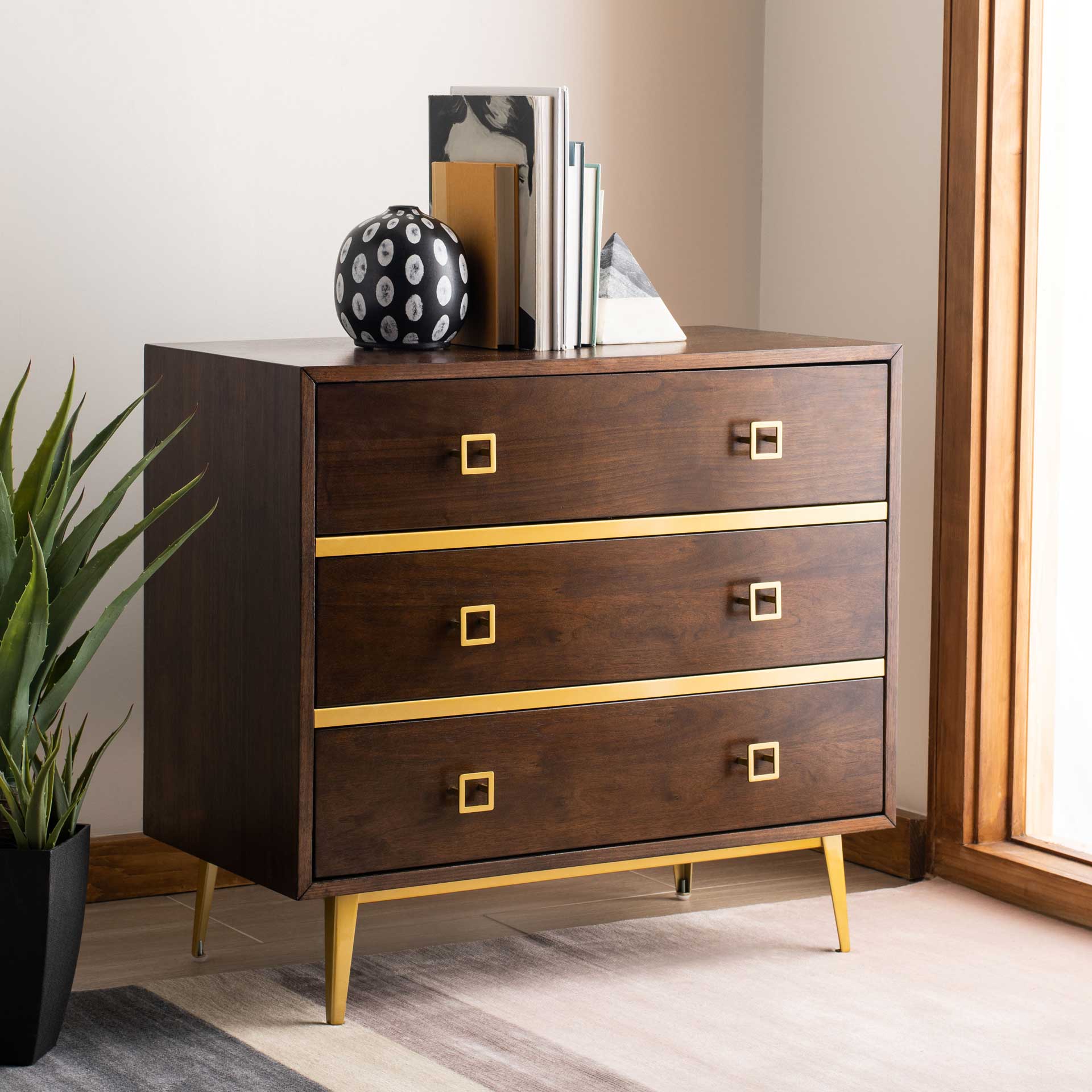 Kaiya 3 Drawer Chest Natural Walnut/Gold - Image 6